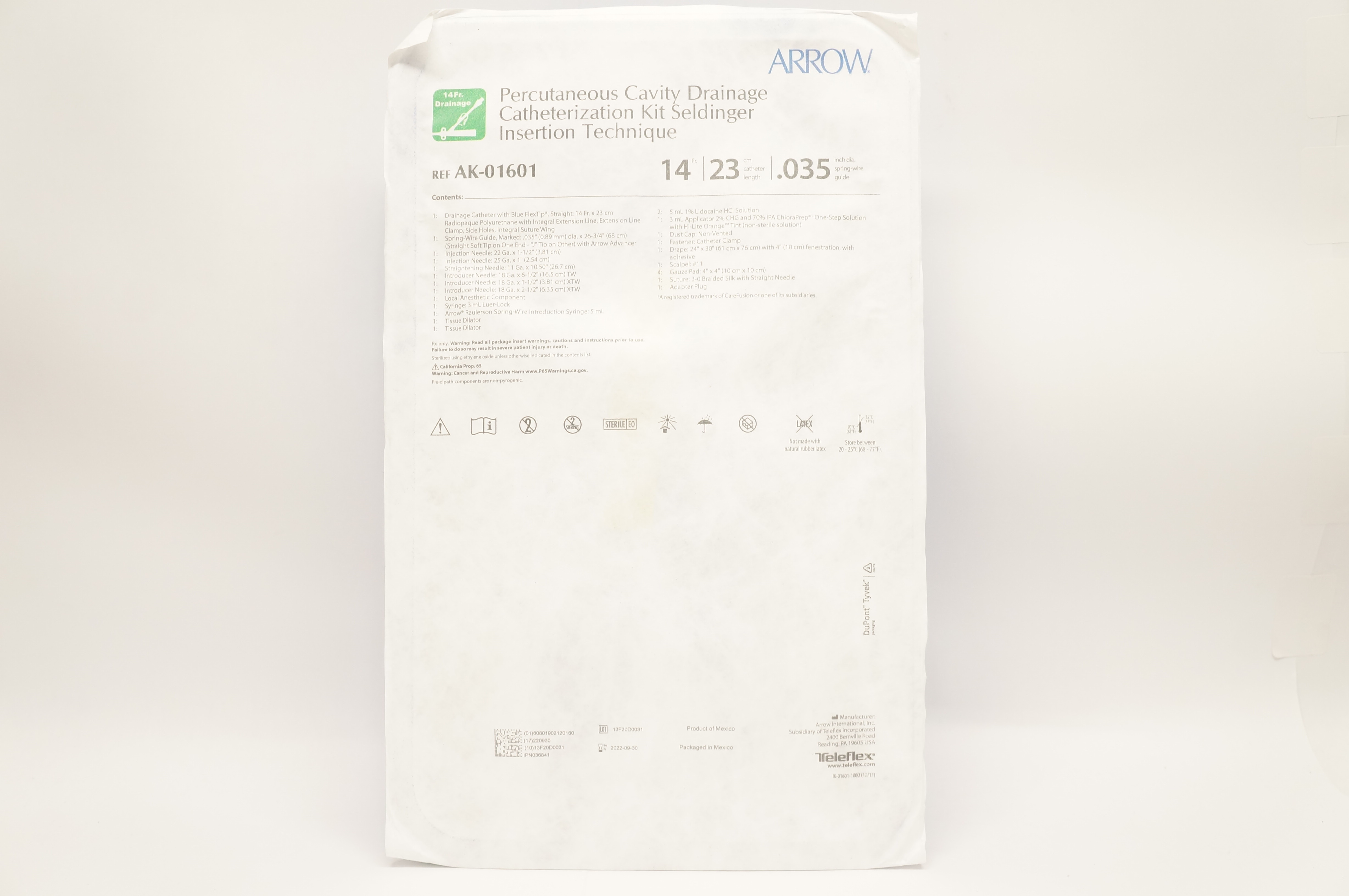 Arrow AK-01601 Percutaneous Cavity Drainage Catheterization Kit 14Fr. x 23cm (x)