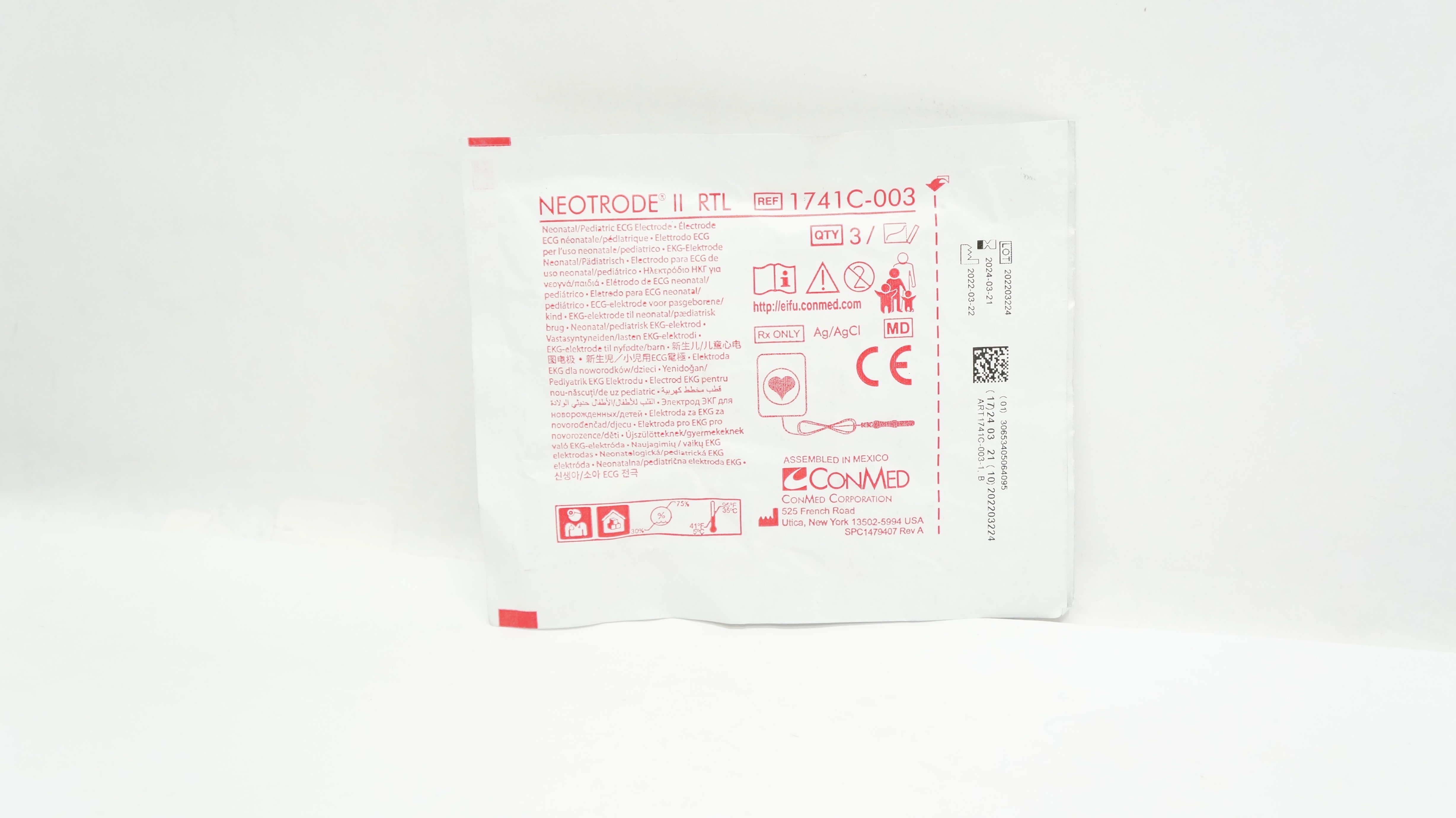 ConMed 1741C-003 Neotrode II RTL Neonatal/Pediatric ECG Electrode - Pack of 3