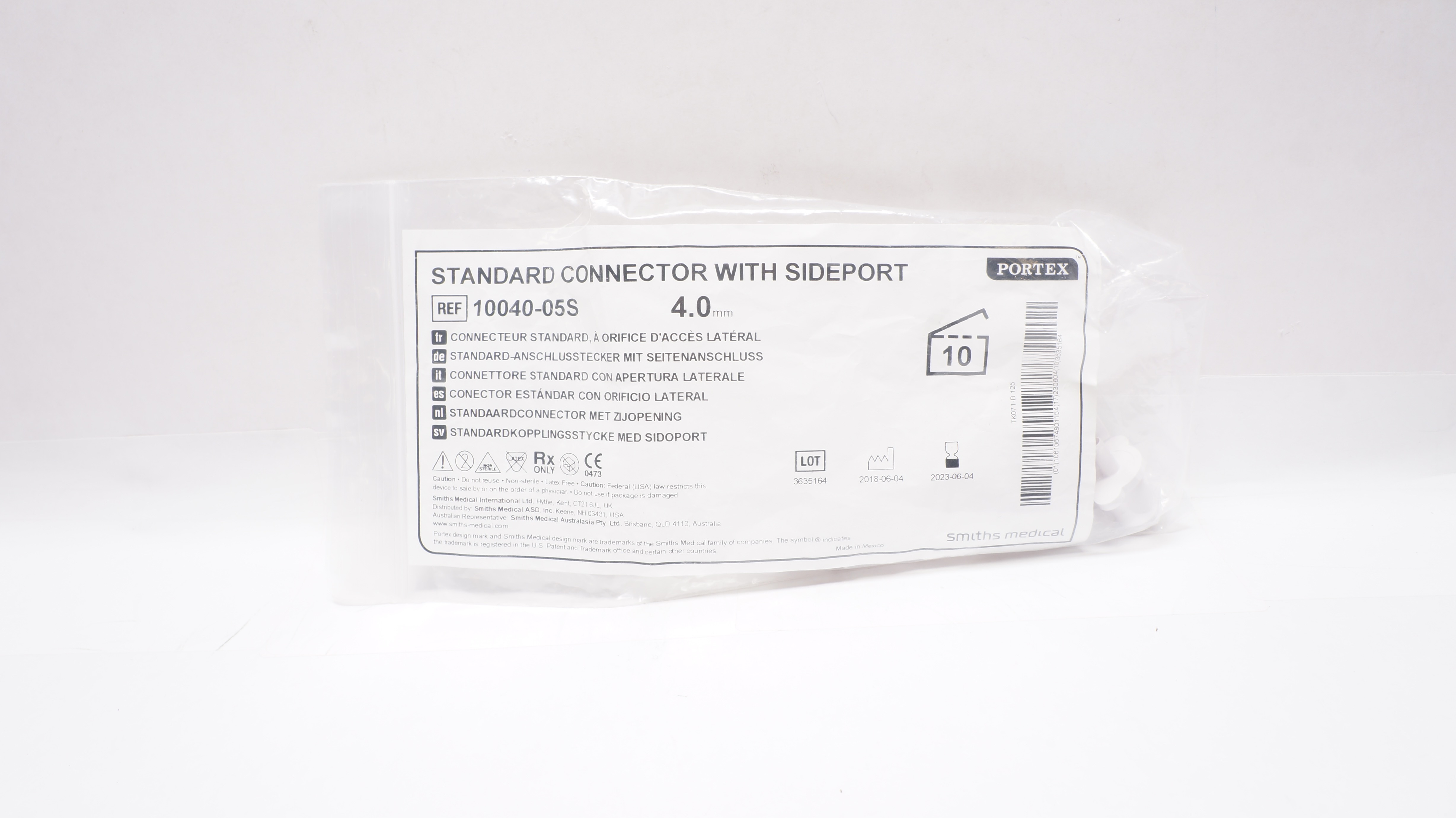 Smiths Medical 10040-05S Standard Connector w/Sideport 4.0mm (x) - Pack of 10