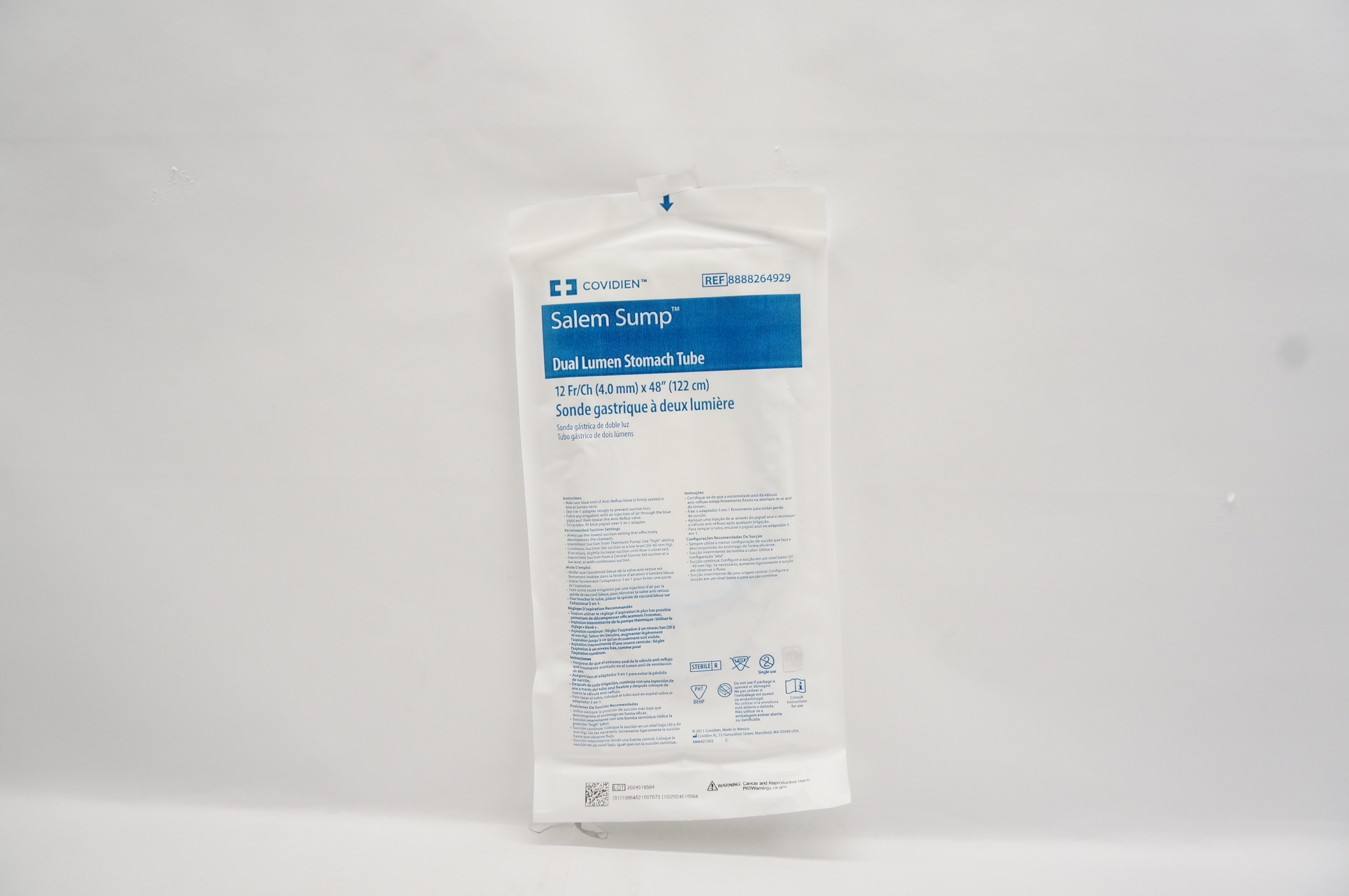 Covidien 8888264929 Salem Sump Dual Lumen Stomach Tube 12Fr/Ch x 48 inch