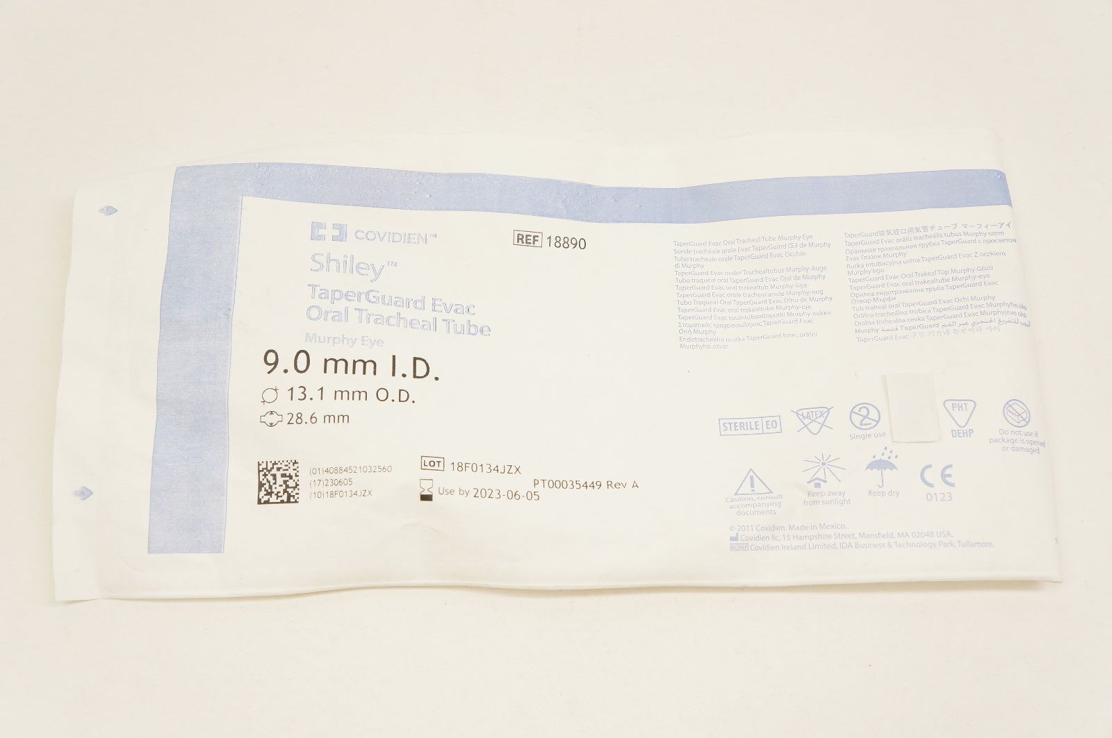 Covidien 18890 Shiley TaperGuard Oral Tracheal Tube 9.0ID x 13.1OD x 28.6mm (x)