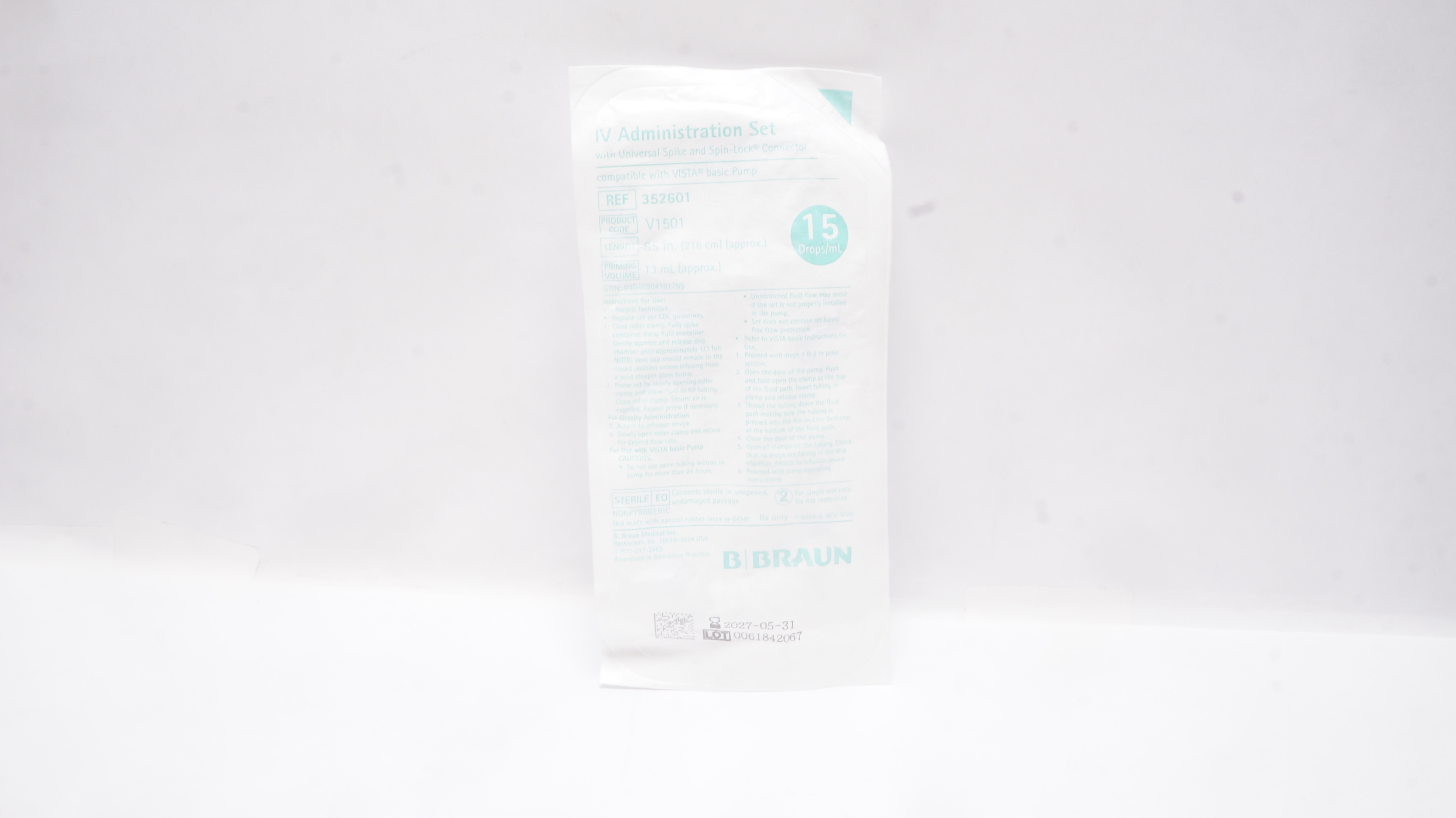 B.Braun 352601 IV Administration Set 85inch x 13mL, 15Drops/mL