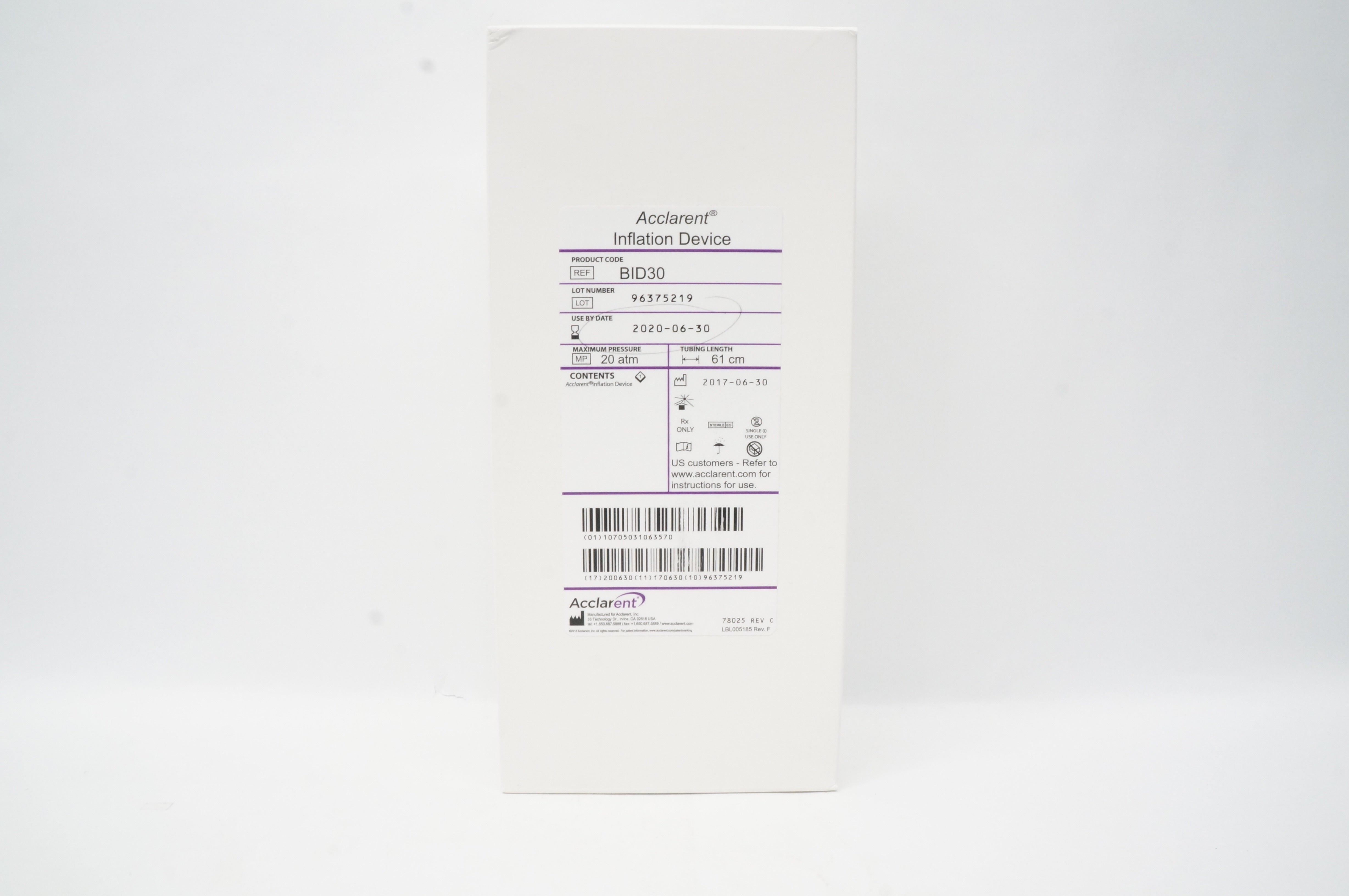 Acclarent BID30 Inflation Device 20atm x 61cm (x)