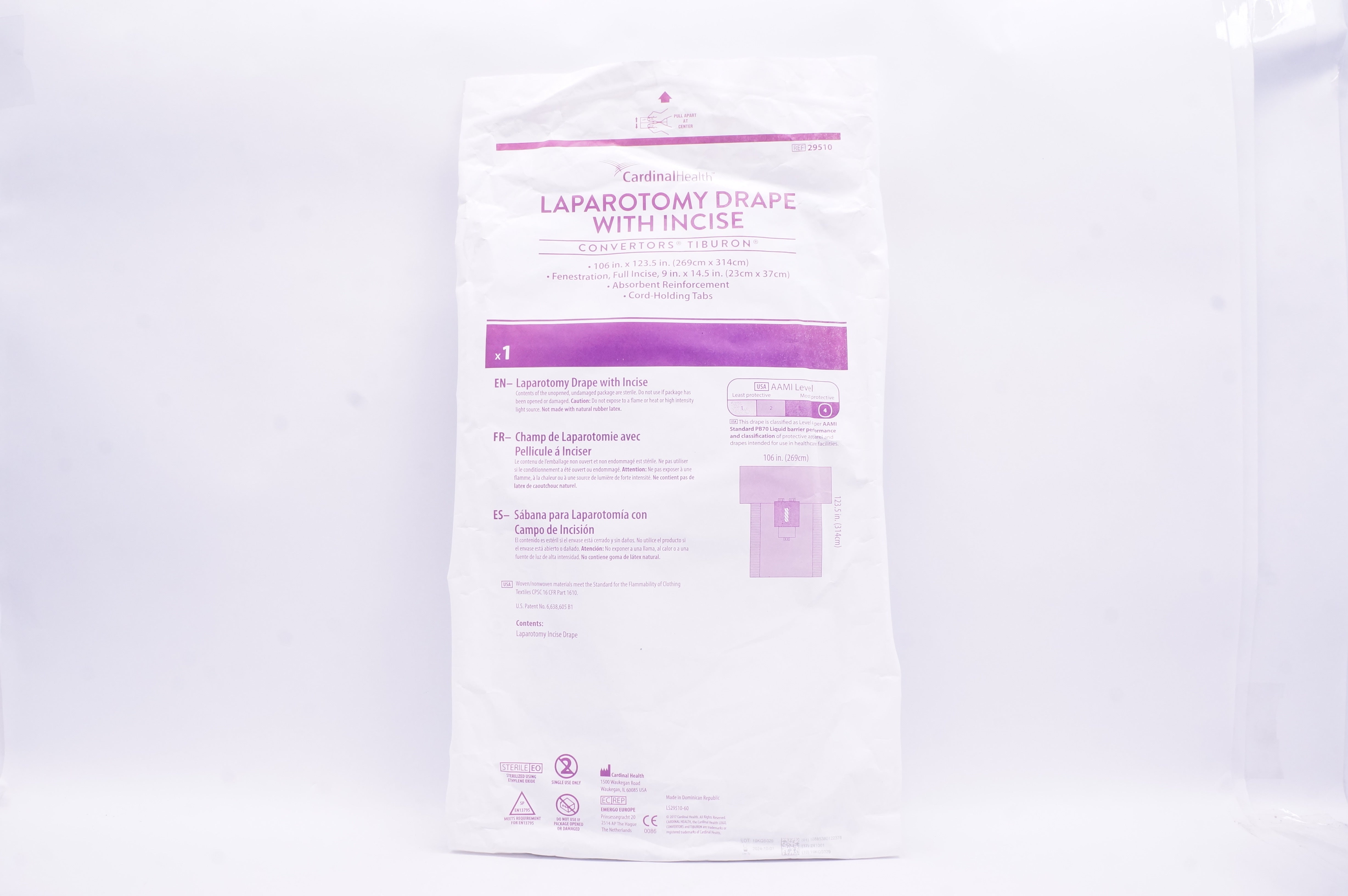 Cardinal Health 29510 Laparotomy Drape With Incise Convertors 106 x 123.5inch