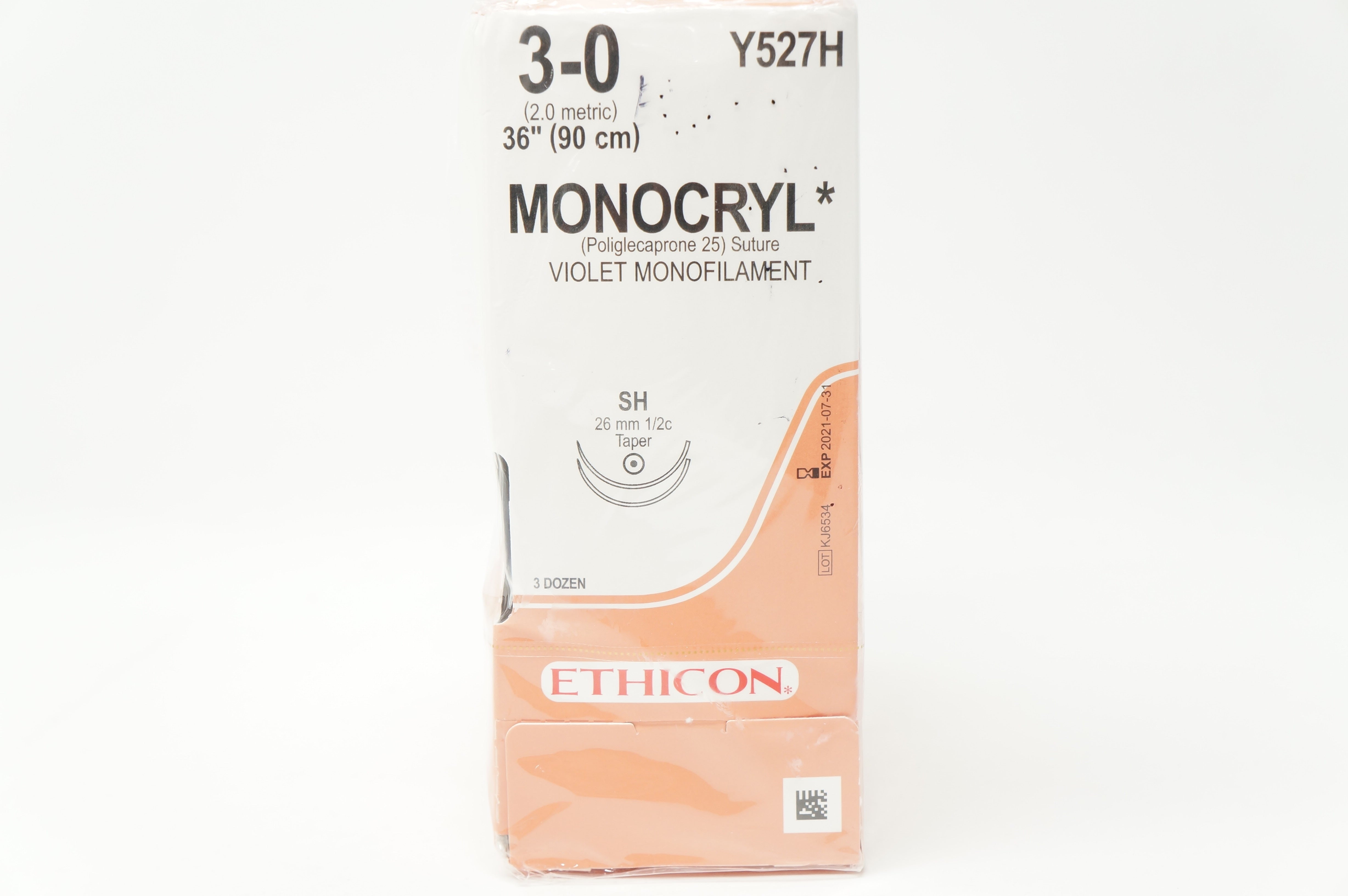 Ethicon Y527H 3-0 MONOCRYL Stre SH 26mm 1/2c Taper 36inch - Box of 36 (x)