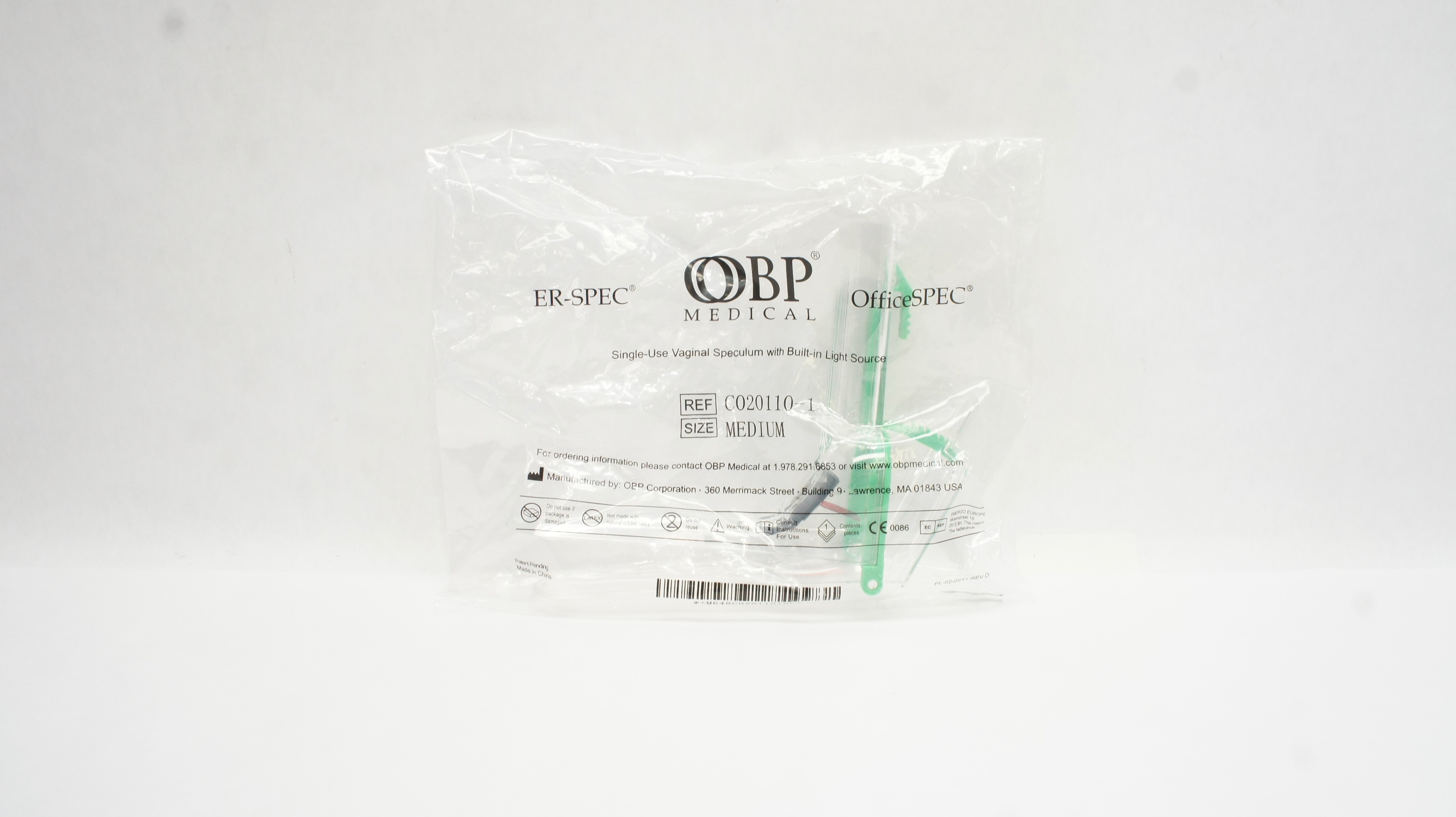 OBP Medical C020110-1 Er-Spec Vaginal Speculum w/Integrated LED Light Source, M
