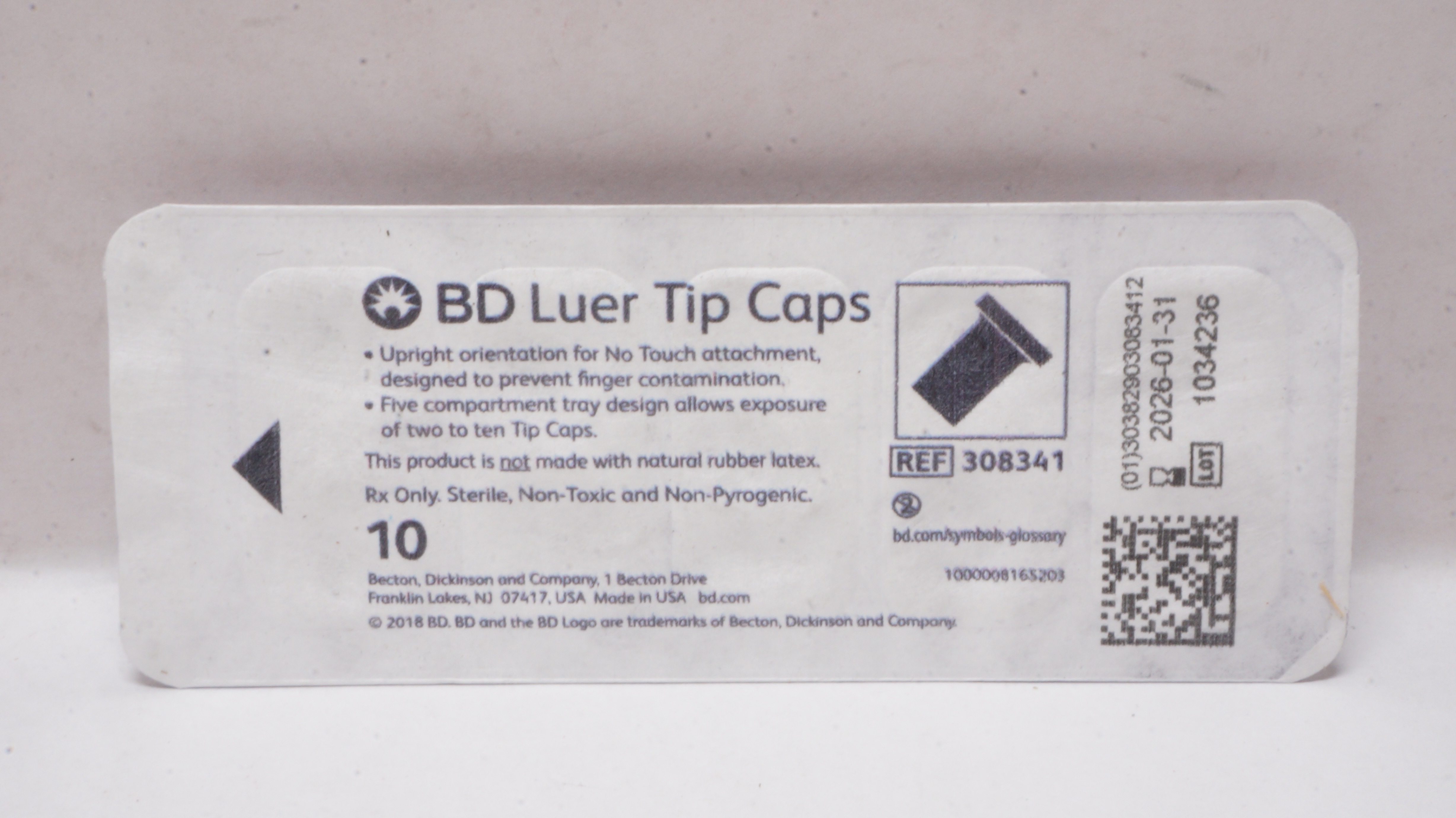 BD 308341 Luer Tip Caps - Pack of 10