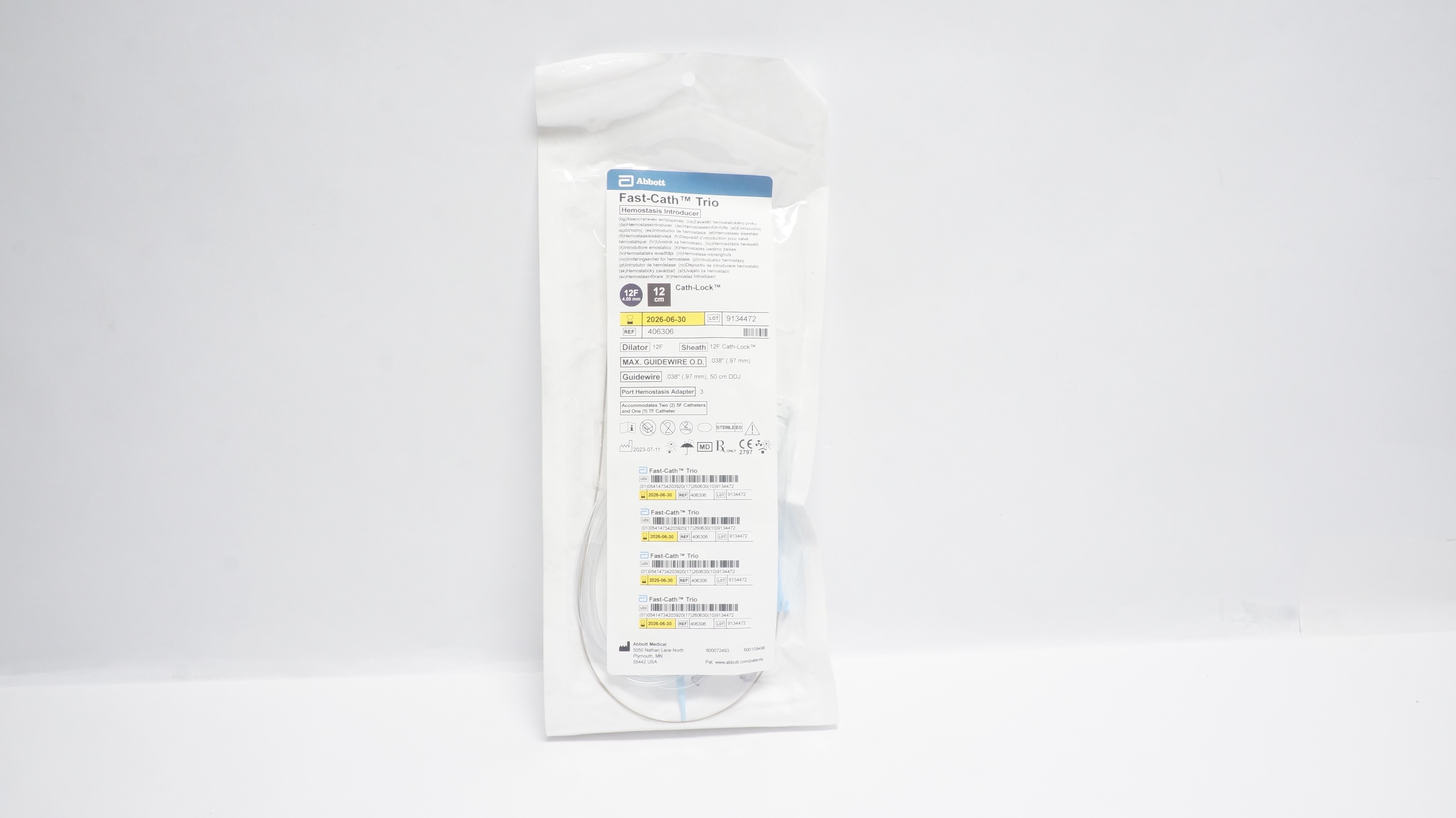 Abbott 406306 Fast-Cath Trio Hemostasis Introducer 12F x 4.0mm x .038inch