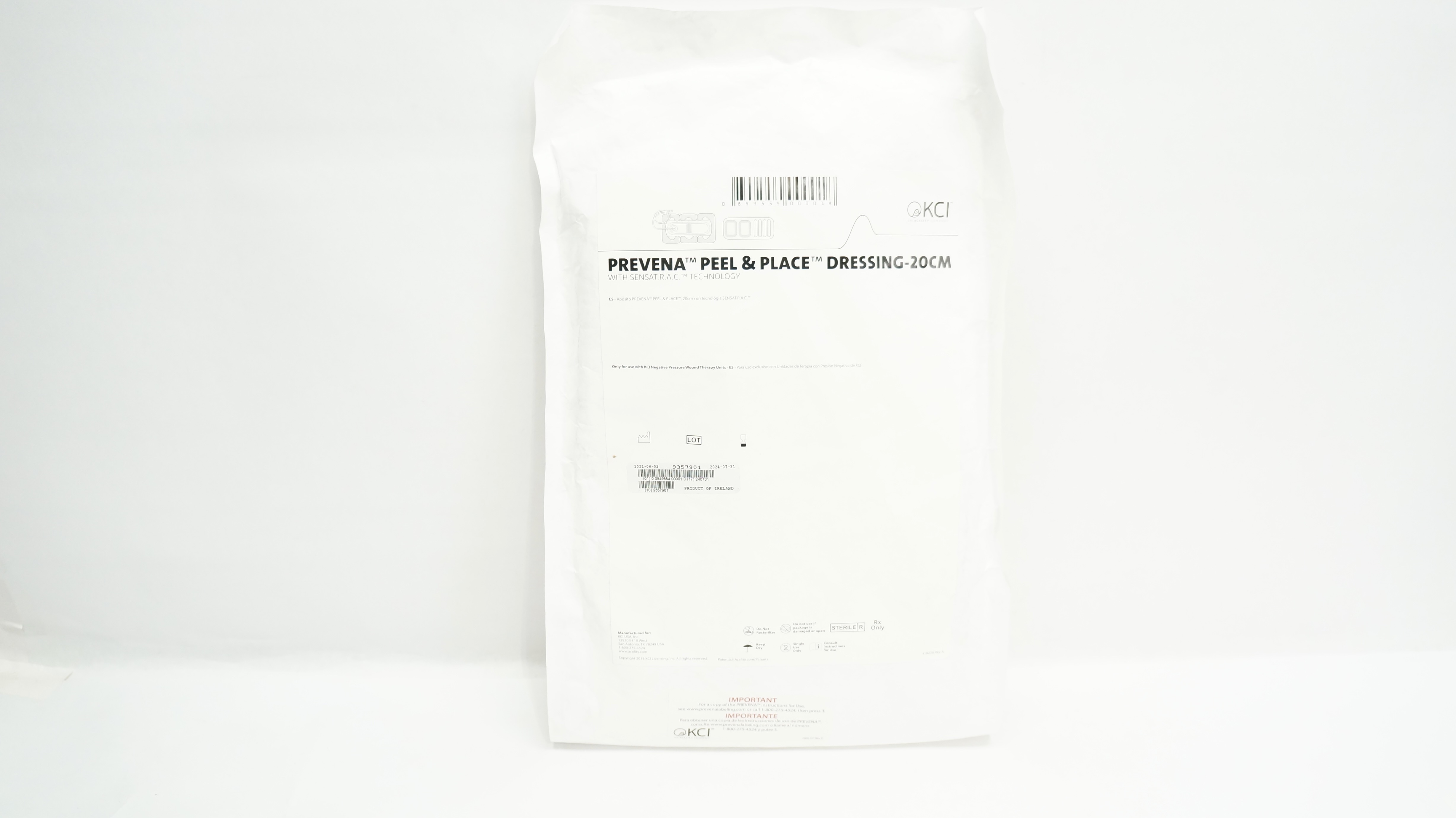 KCI Prevena Peel & Place Dressing 20cm w/SENSAT.R.A.C Technology
