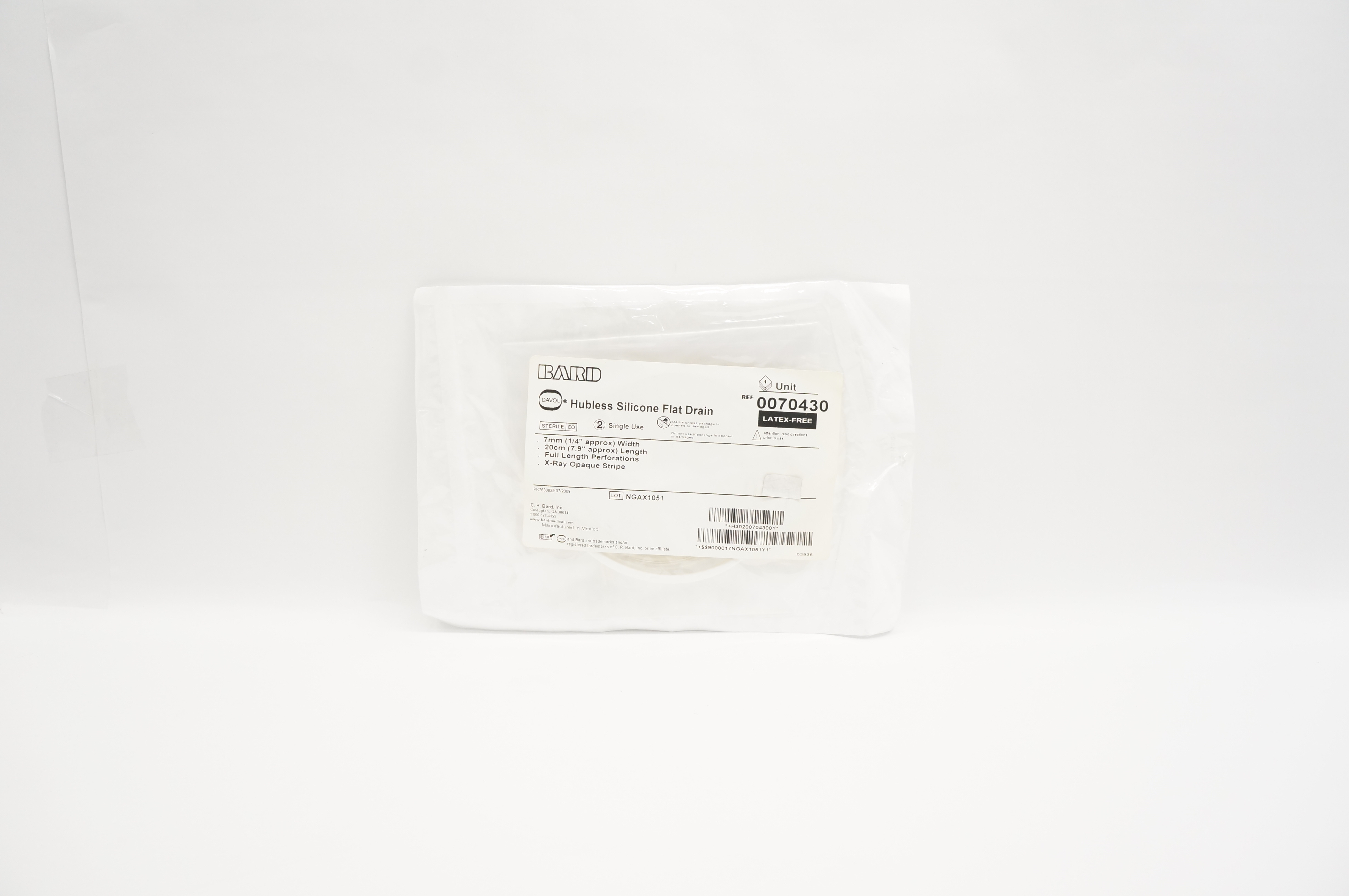 Bard 0070430 Hubless Silicone Flat Drain 1/4 inch x 7.9 inch Approx.
