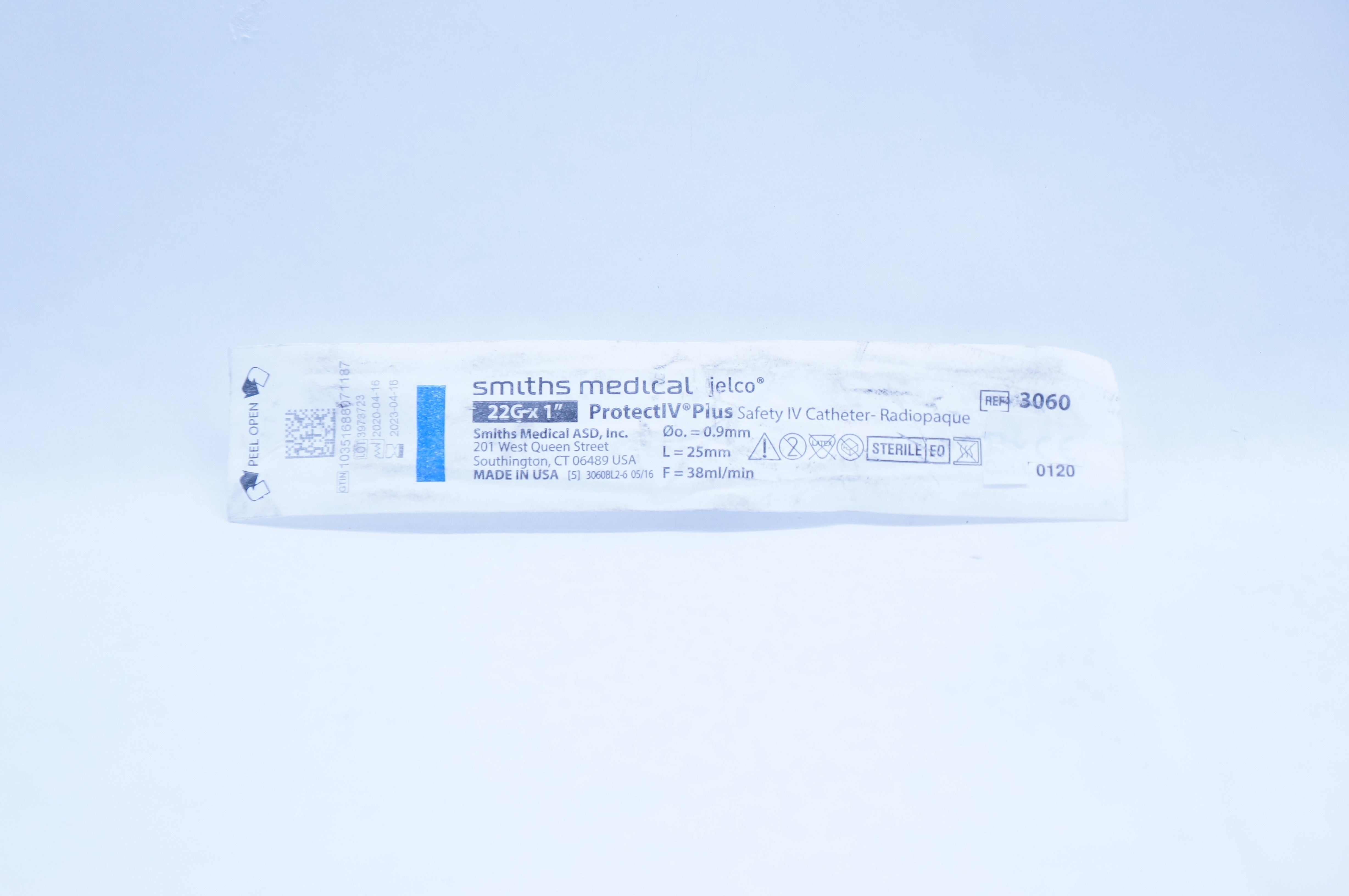 Smiths Medical 3060 Jelco ProtectIV Plus Safety Cath. 22G x 1inch, 38ml/min