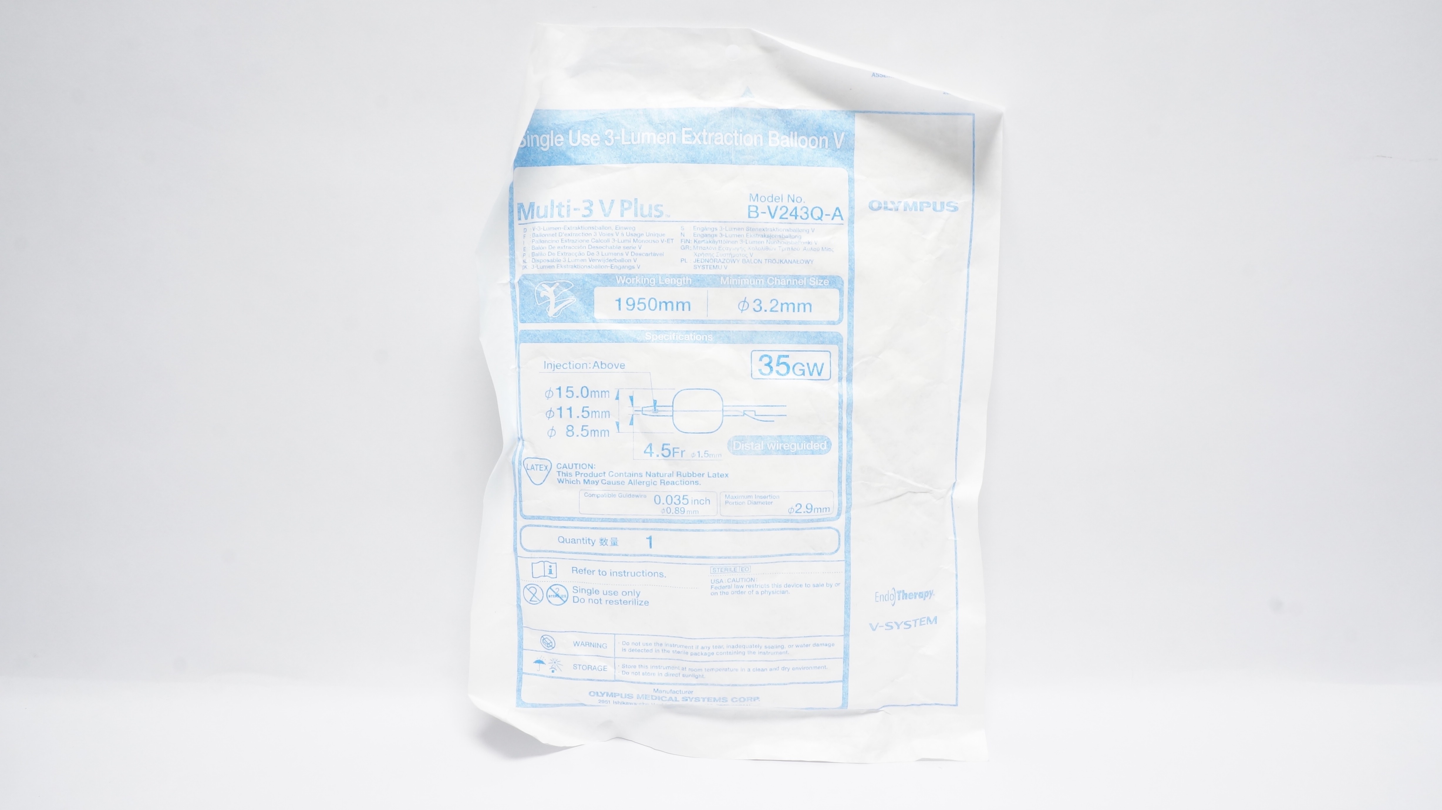 Olympus B-V243Q-A Single Use 3-Lumen Extraction Balloon V 1950mm x 3.2mm (x)