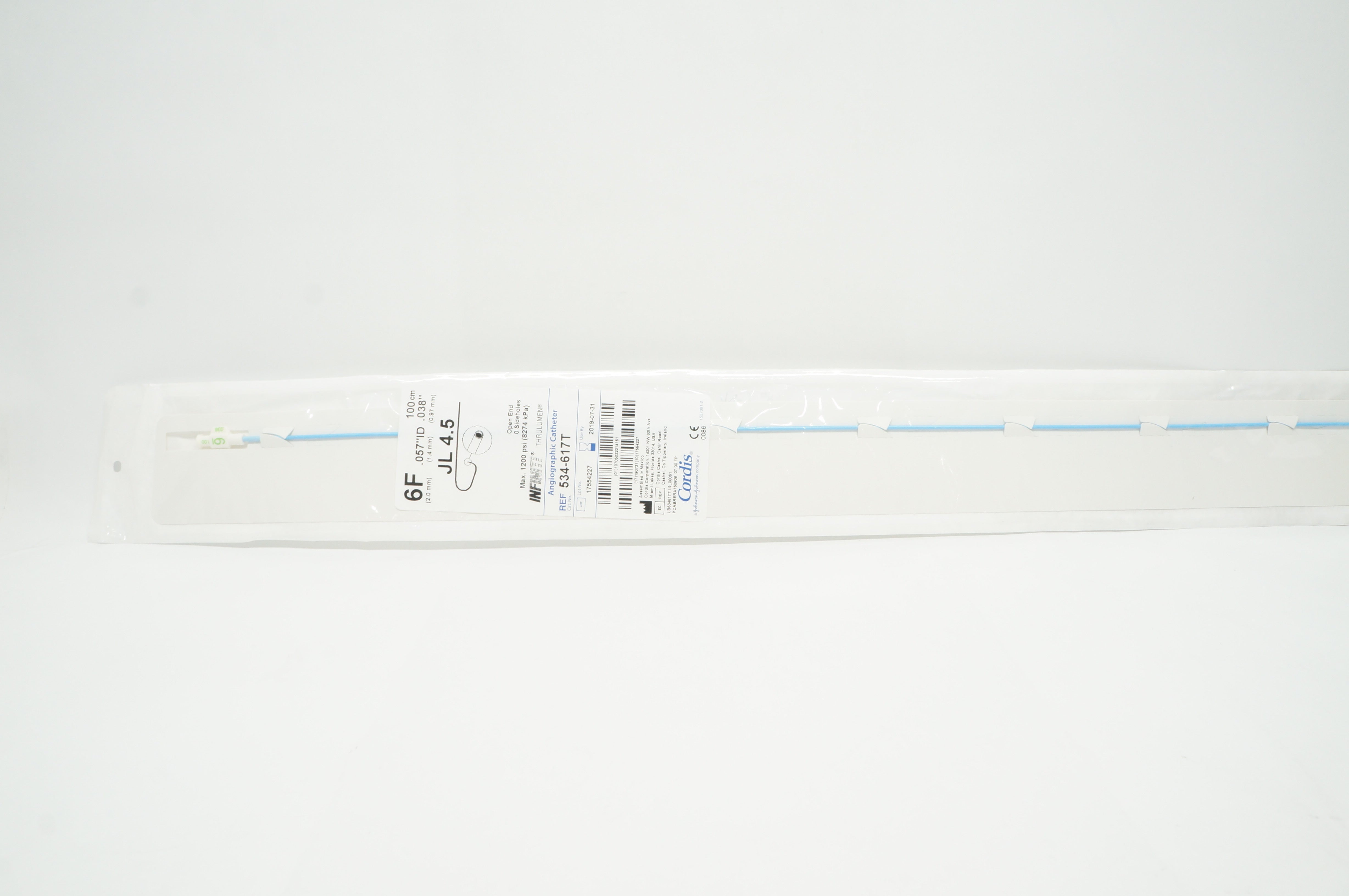 Cordis 534-617T Infiniti JL 4.5 Angiographic Cath. 6F x 100cm x 0.057 x 0.038inch (x)