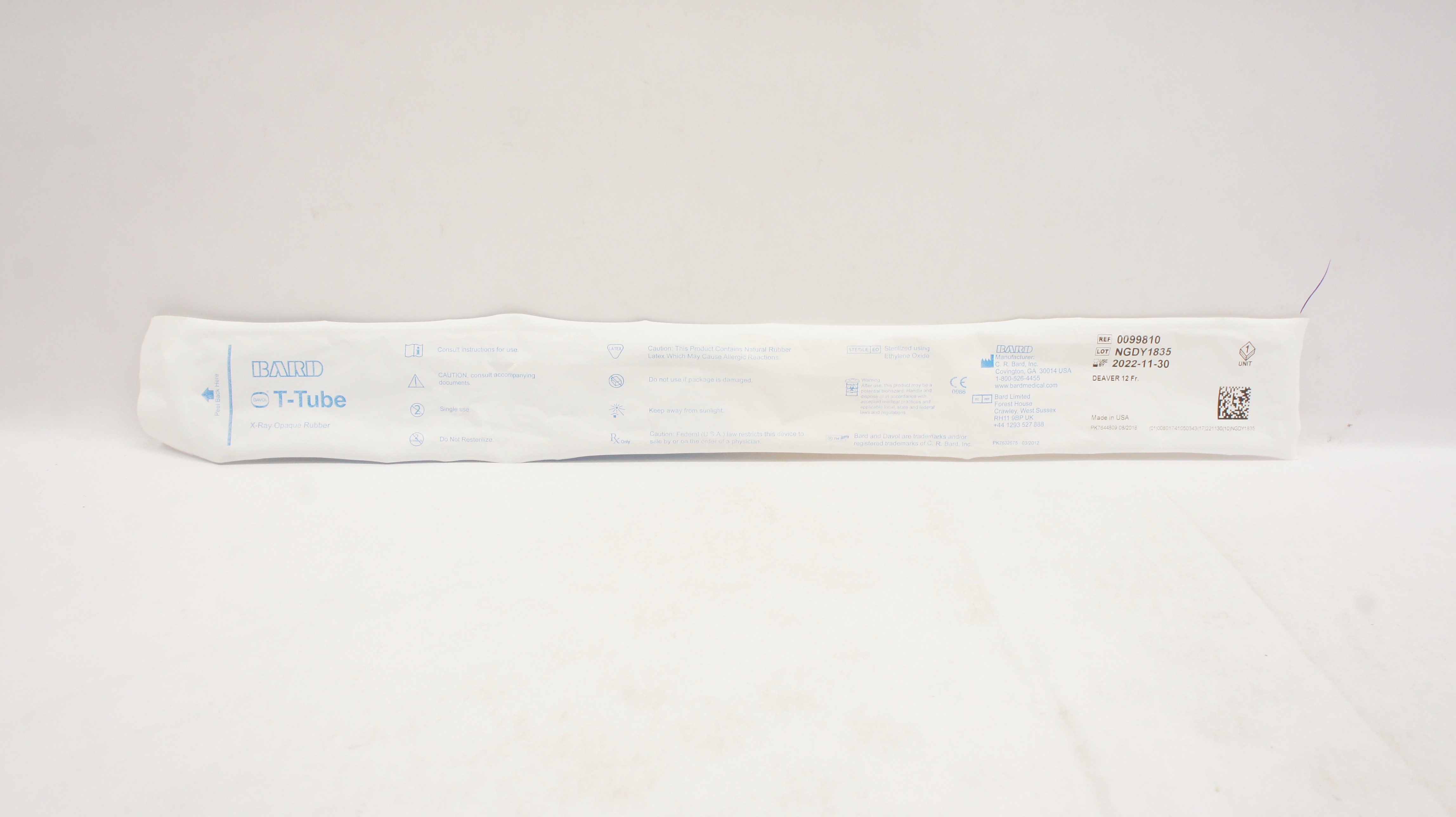 Bard 0099810 Davol T-Tube X-Ray Opaque Rubber Deaver 12Fr. (x)