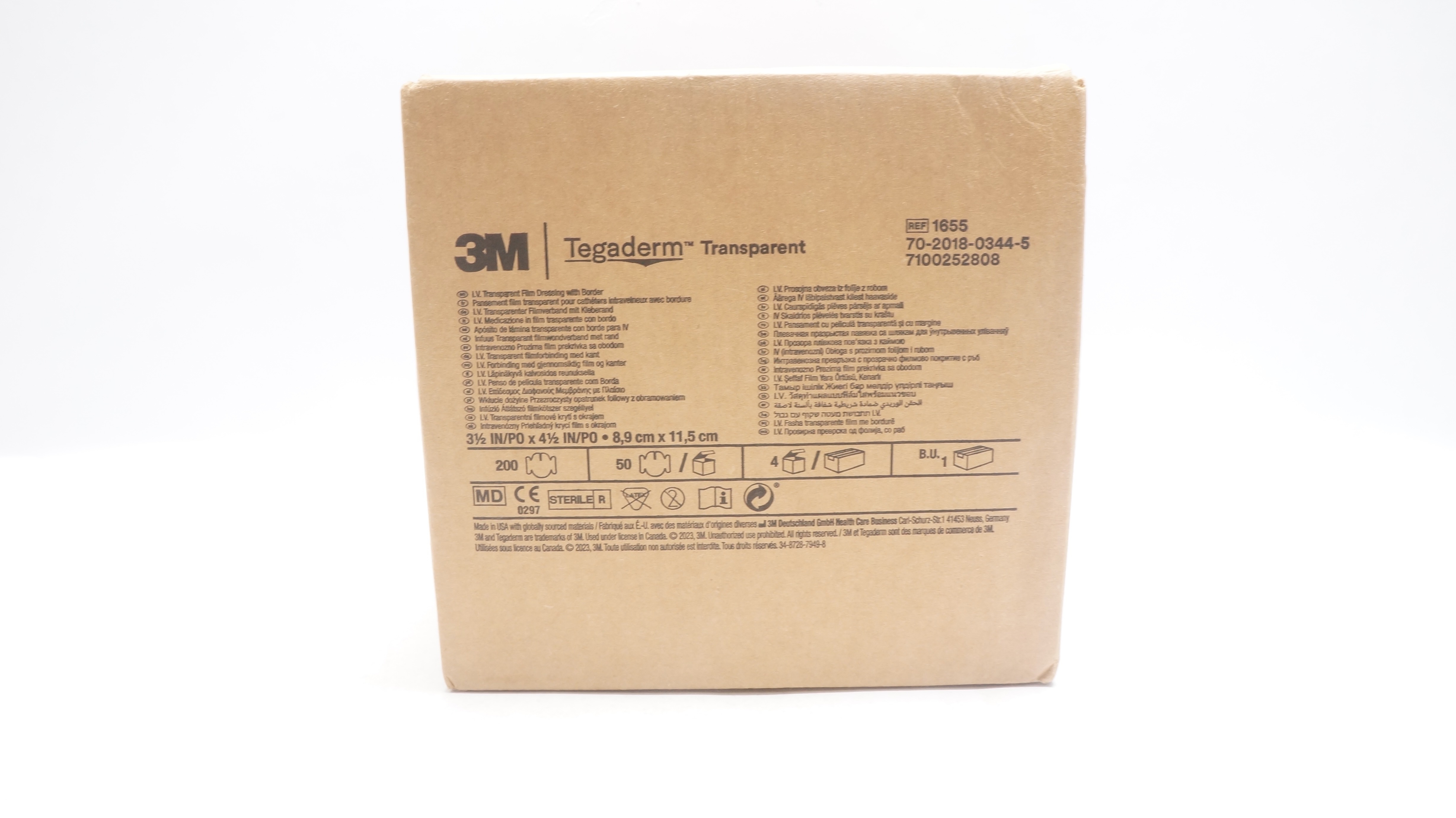 3M 1655 Tegaderm IV Transparent Film Dressing 3-1/2inch x 4-1/2inch -Case of 200