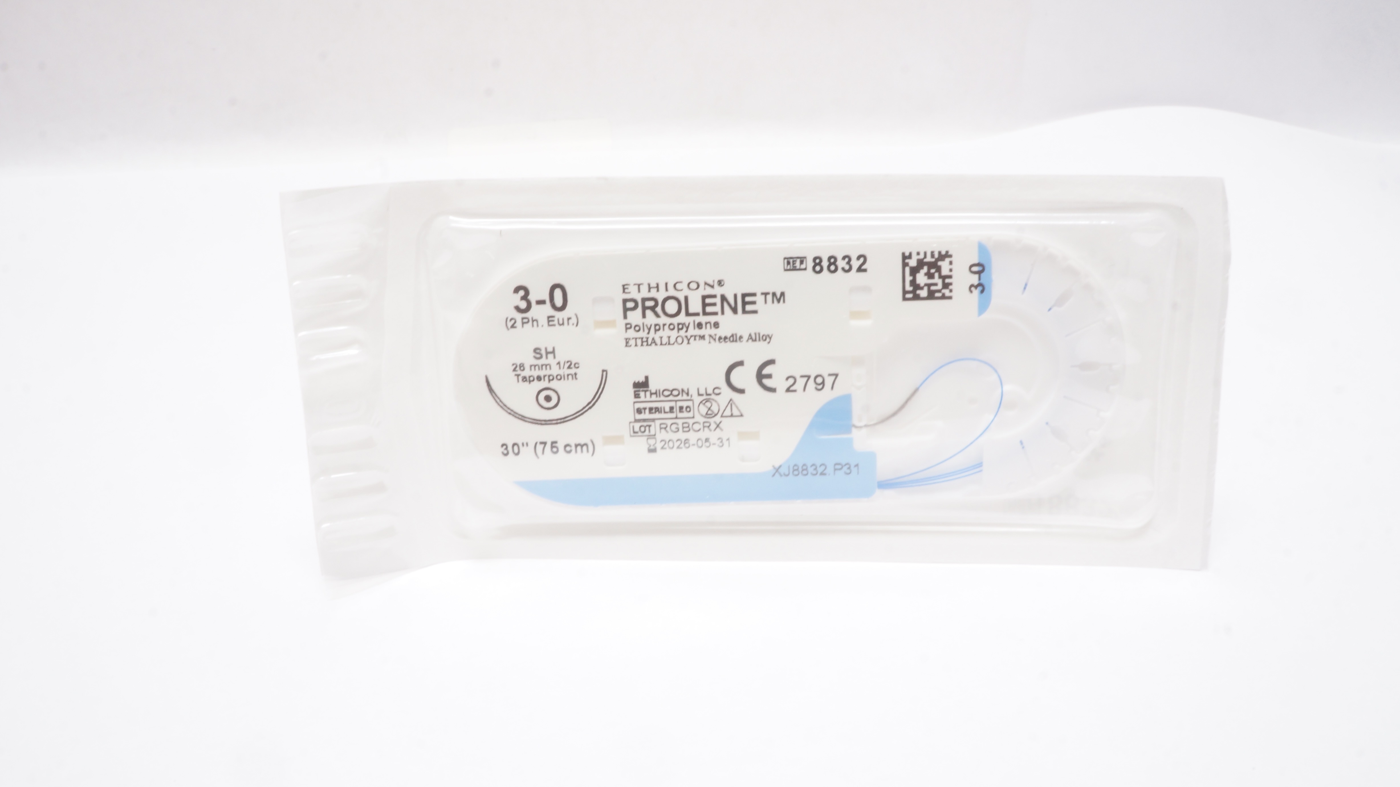 Ethicon 8832 3-0 PROLENE Polypropylene Stre SH 26mm 1/2c Taperpoint, 30inch