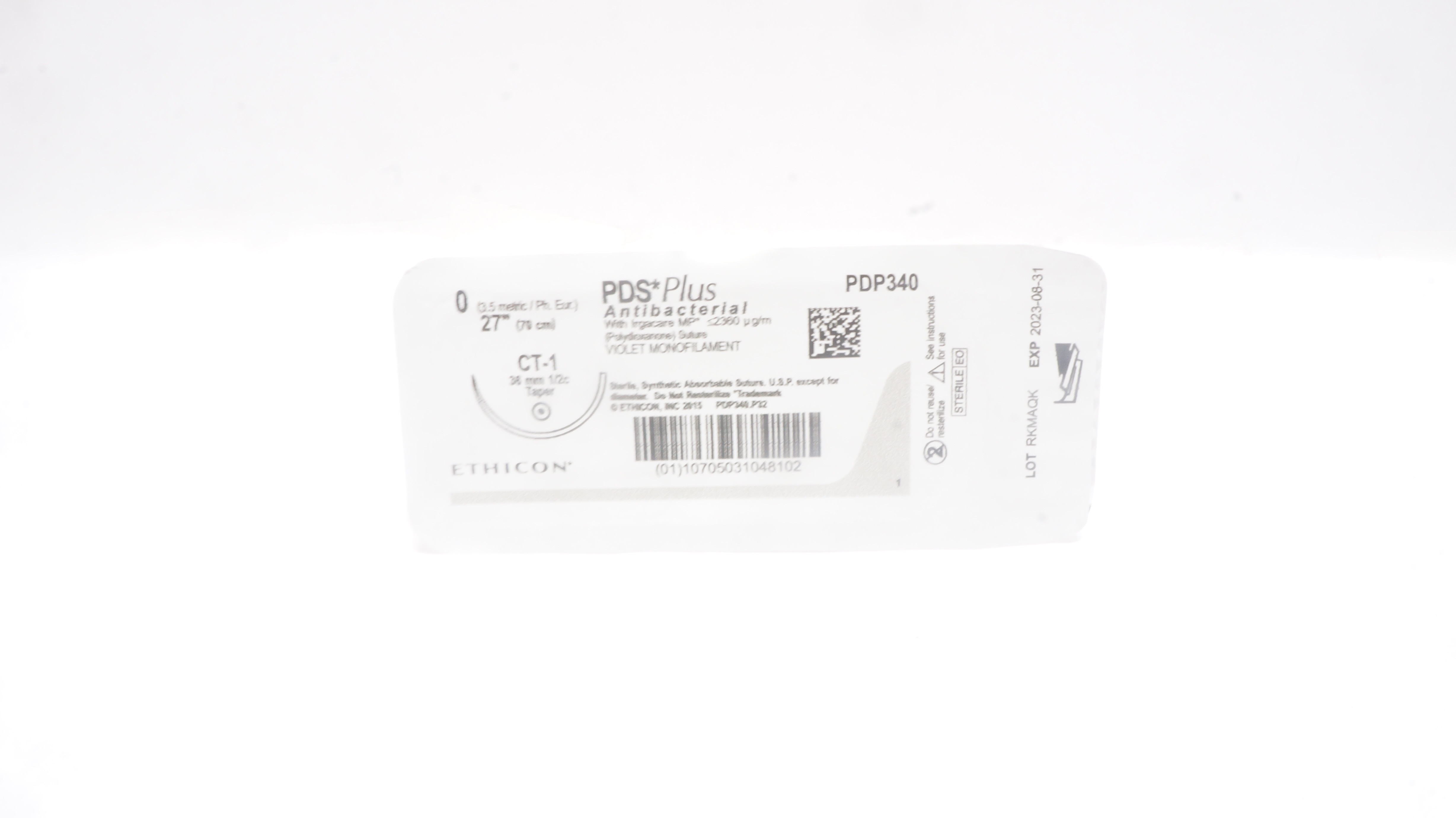 Ethicon PDP340 0 PDS Plus Antibacterial Stre CT-1, 36mm 1/2c Taper, 27inch (x)