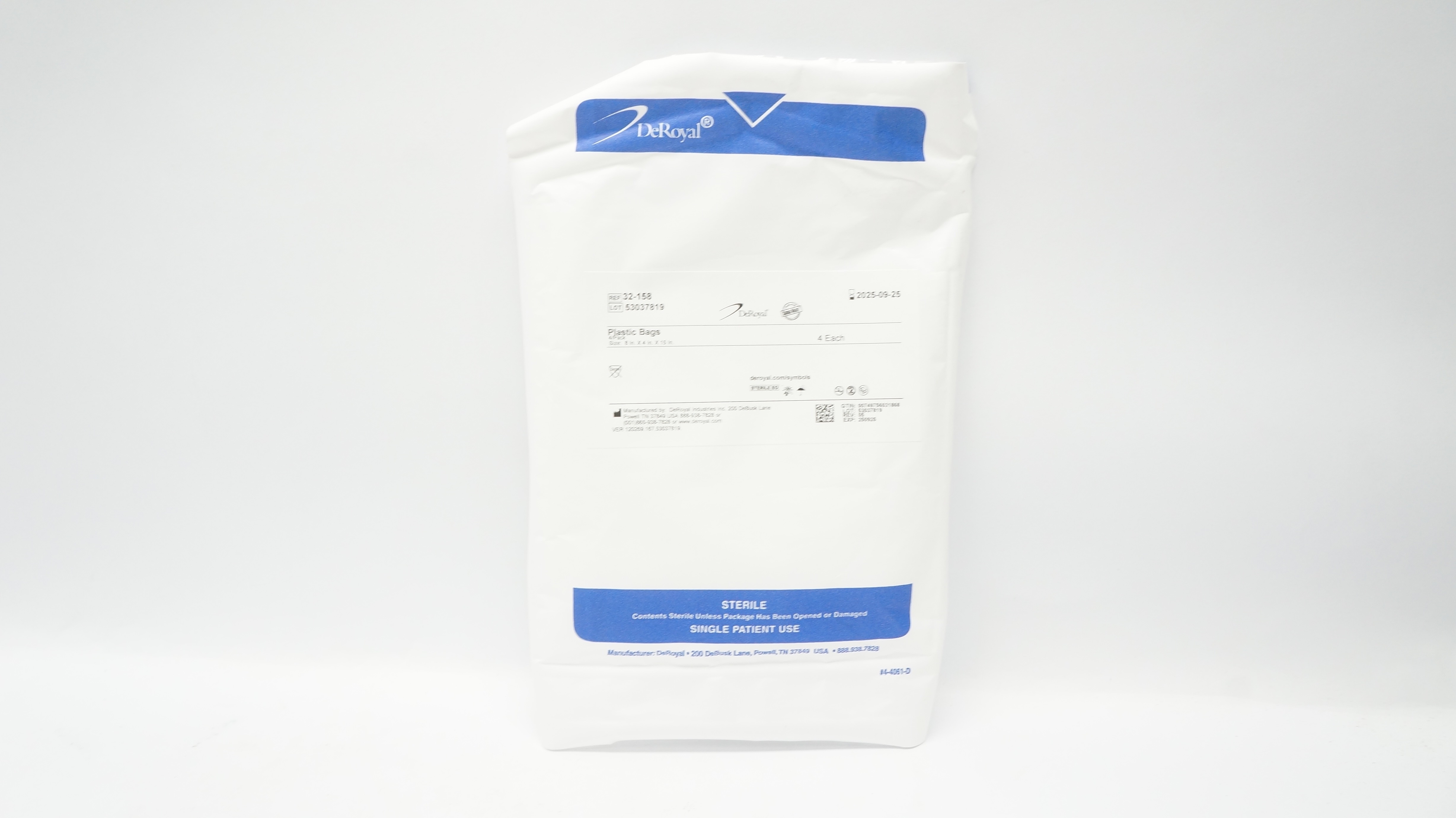 DeRoyal 32-158 Plastic Bags 8 x 4 x 15inch - Pack of 4
