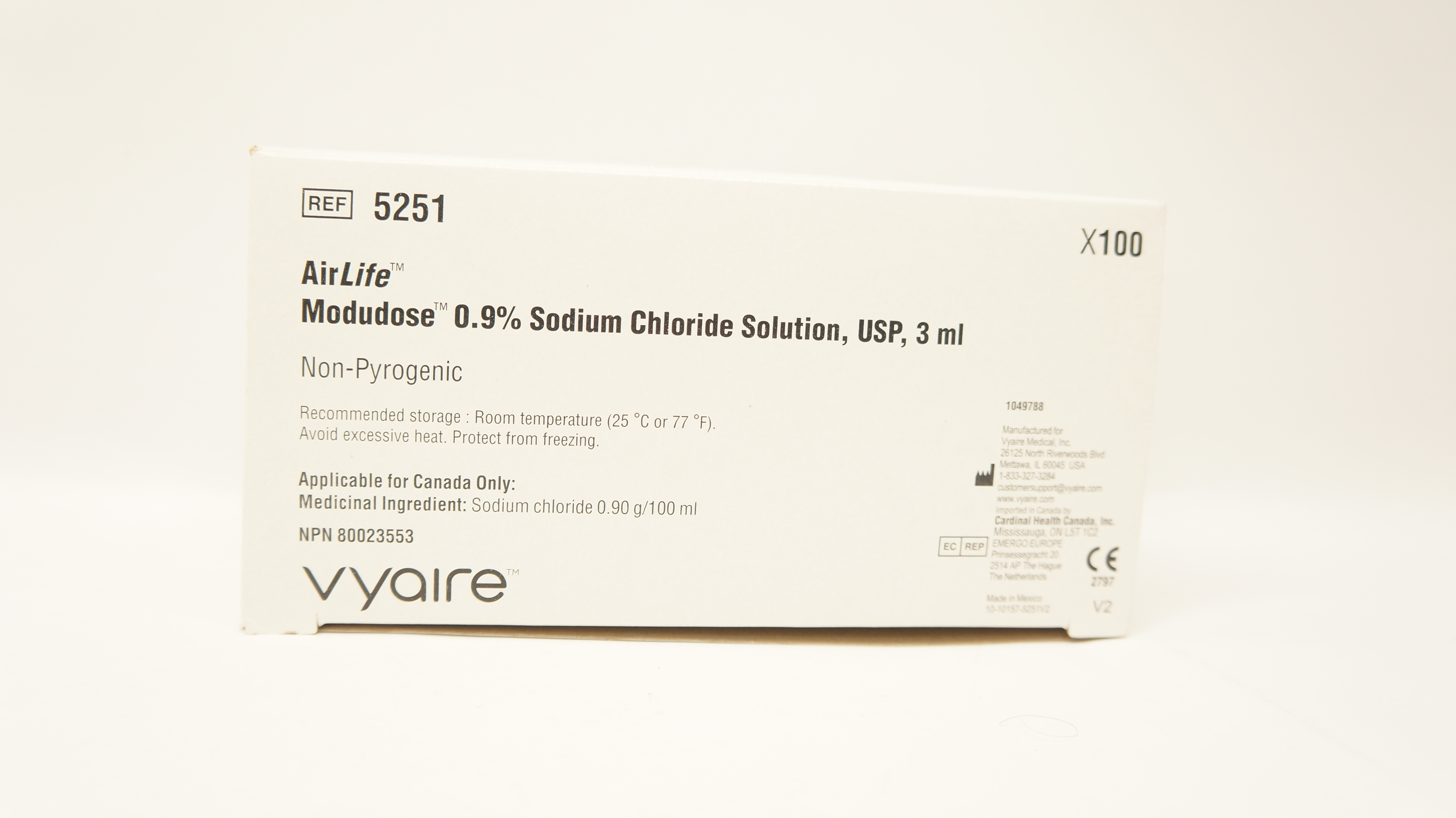 Vyaire 5251 AirLife Modudose 0.9% Sodium Chloride Solution, USP, 3mL -Box of 100