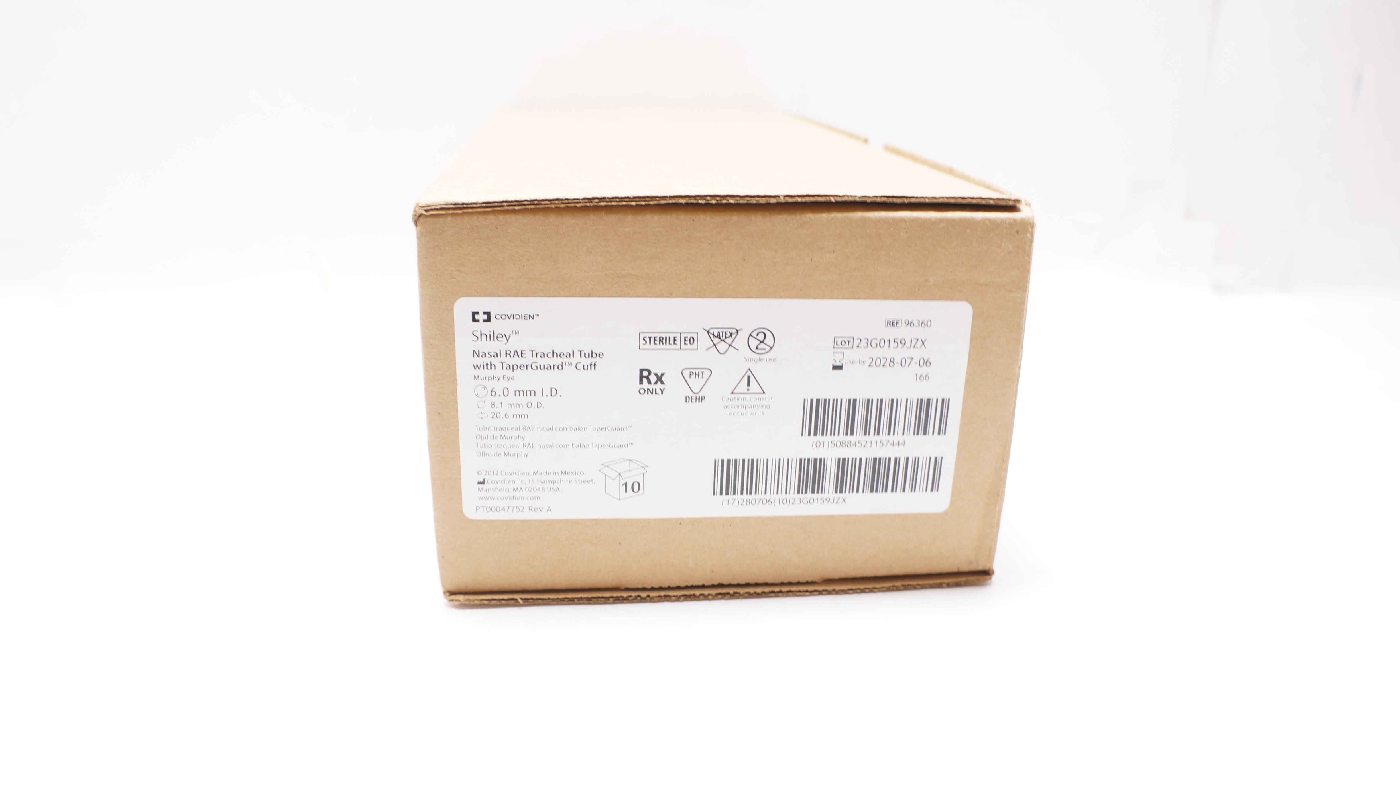 Covidien 96360 Shiley Nasal RAE Tracheal Tube 6.0ID x 8.1OD x 20.6mm - Box of 10