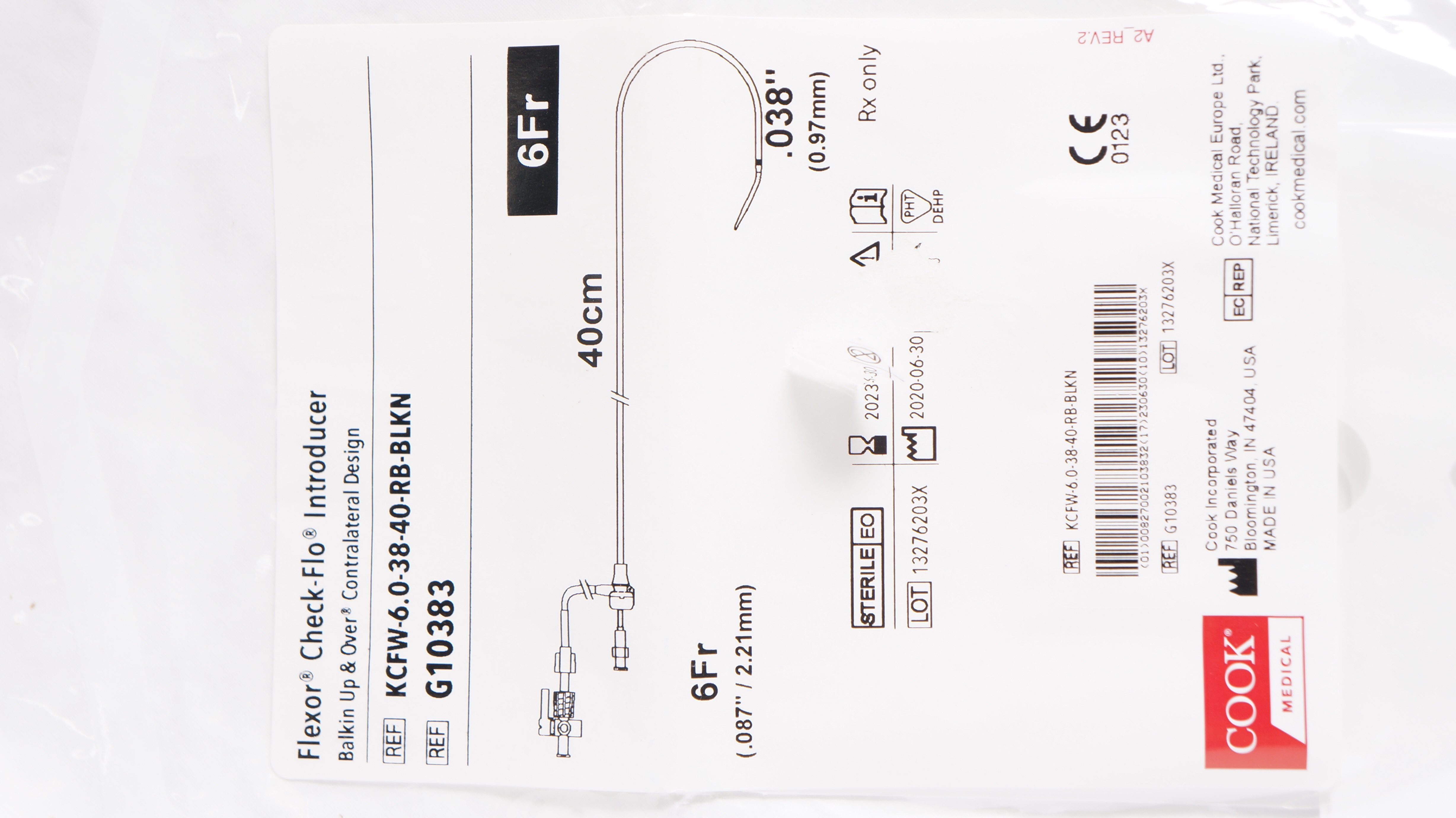Cook Medical G10383 Flexor Check-Flo Introducer 6.0Fr x .038 inch x 40 cm (x)