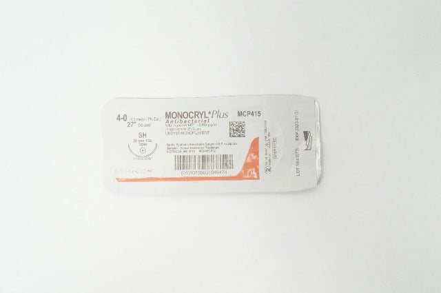 Ethicon MCP415 4-0 Monocryl Plus Stre SH 26mm 1/2c Taper, 27inch(x)