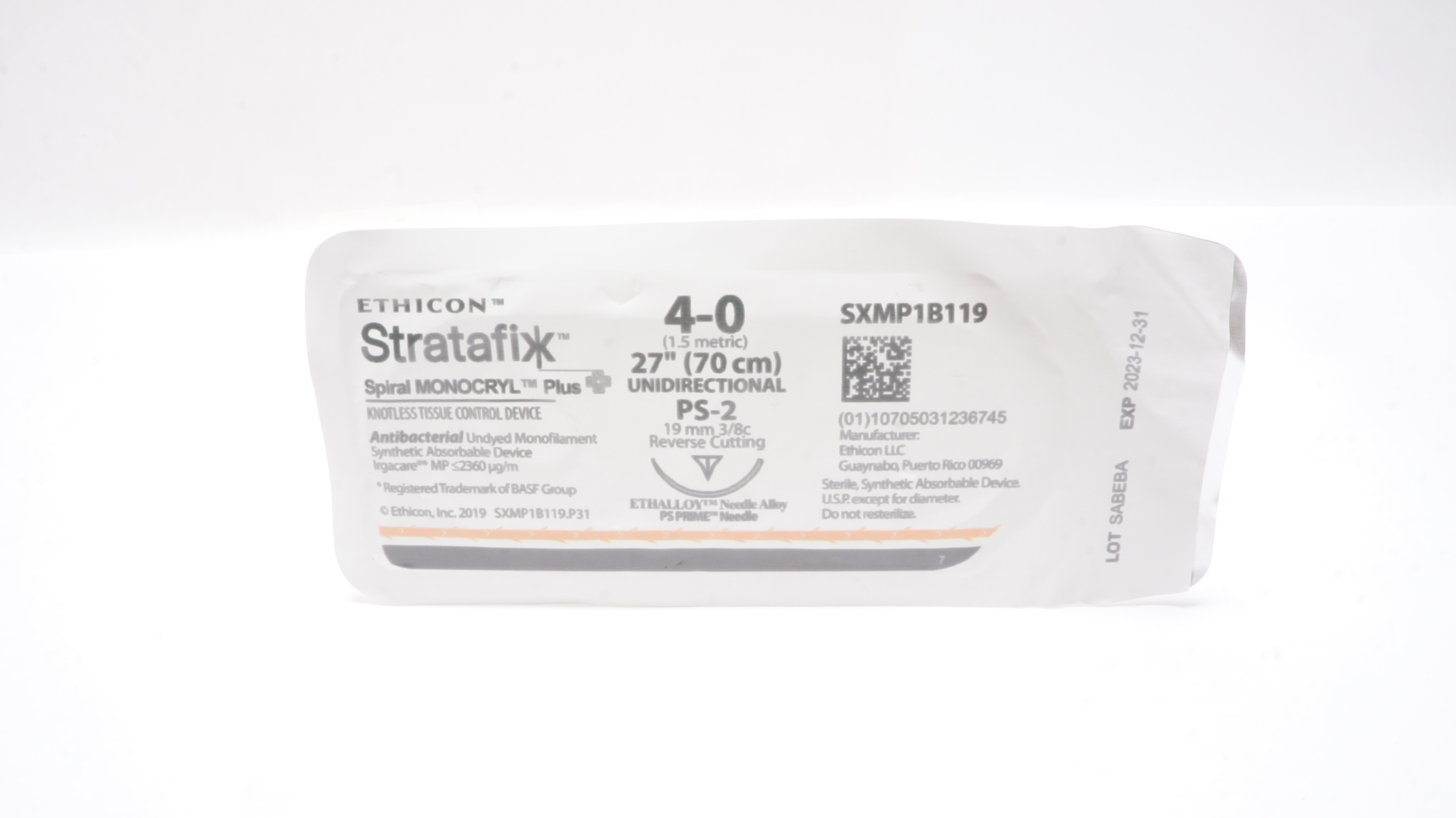 Ethicon SXMP1B119 4-0 Stratafix Spiral Monocryl Plus PS-2 19mm 3/8c 27inch