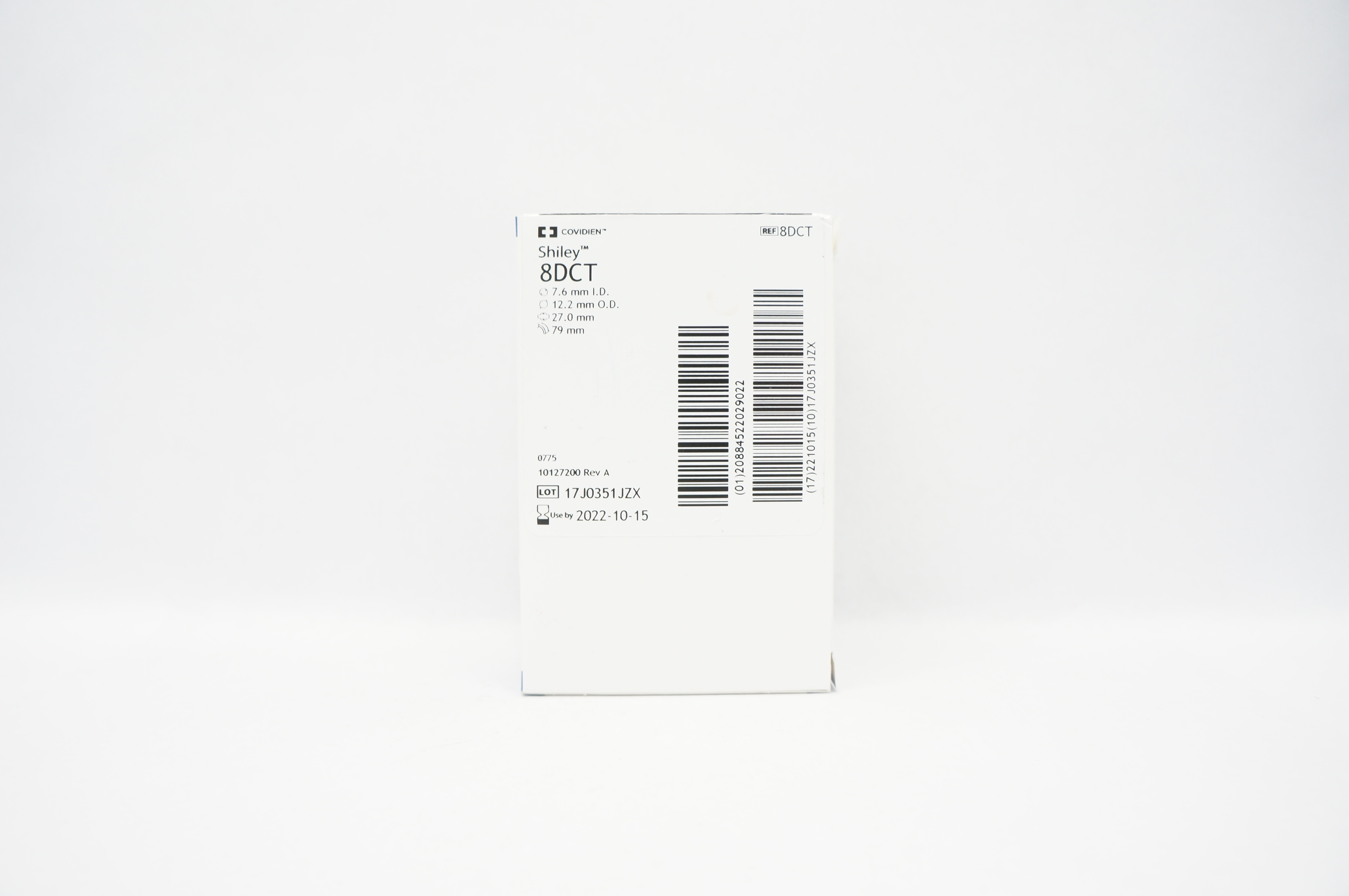 Covidien 8DCT Shiley Tracheostomy Tube Cuffed 7.6ID x 12.2OD x 27.0 x 79mm