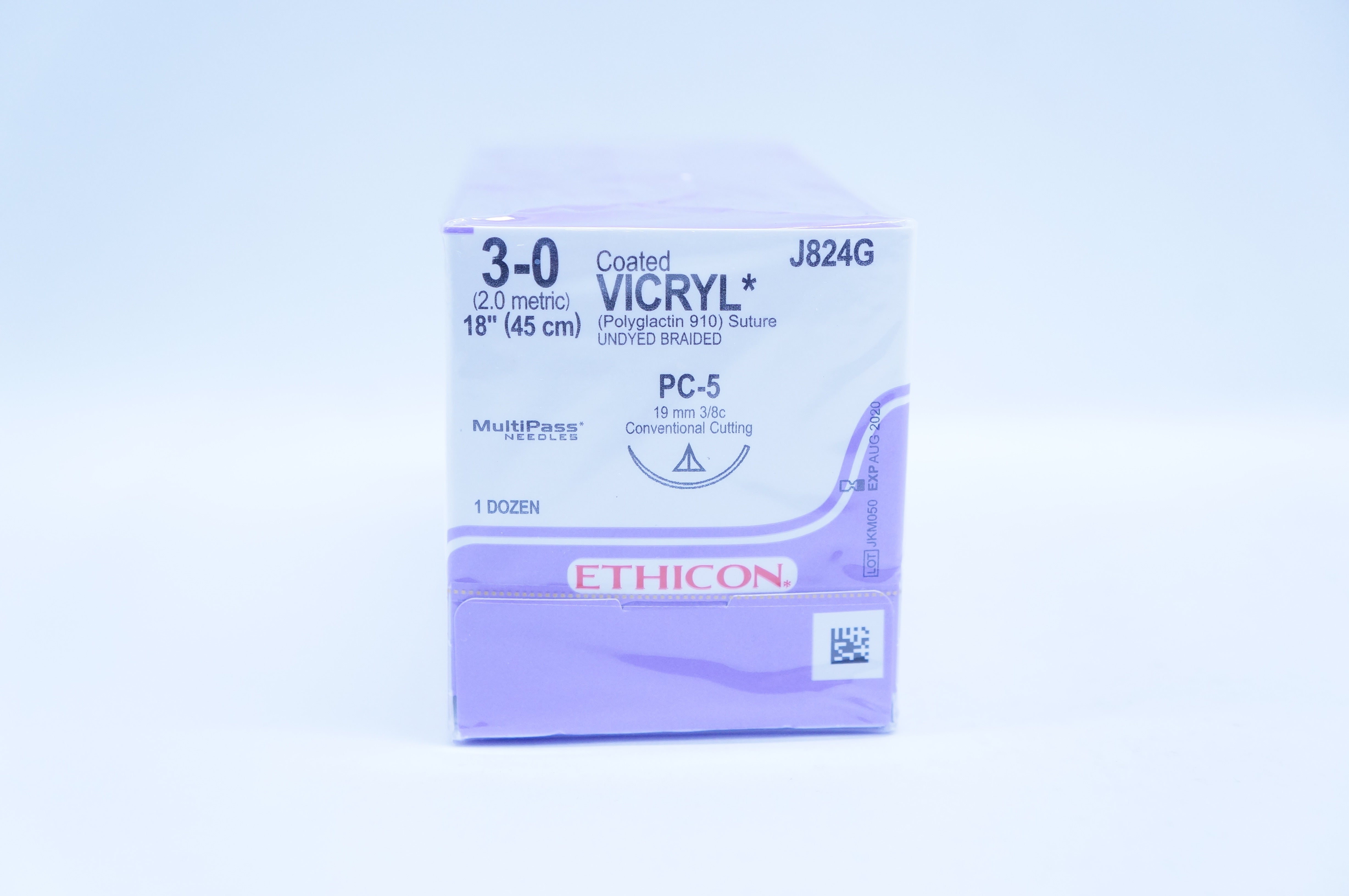 Ethicon J824 3-0 MultiPass Vicryl, PC-5, 18inch - Box of 12 (x)