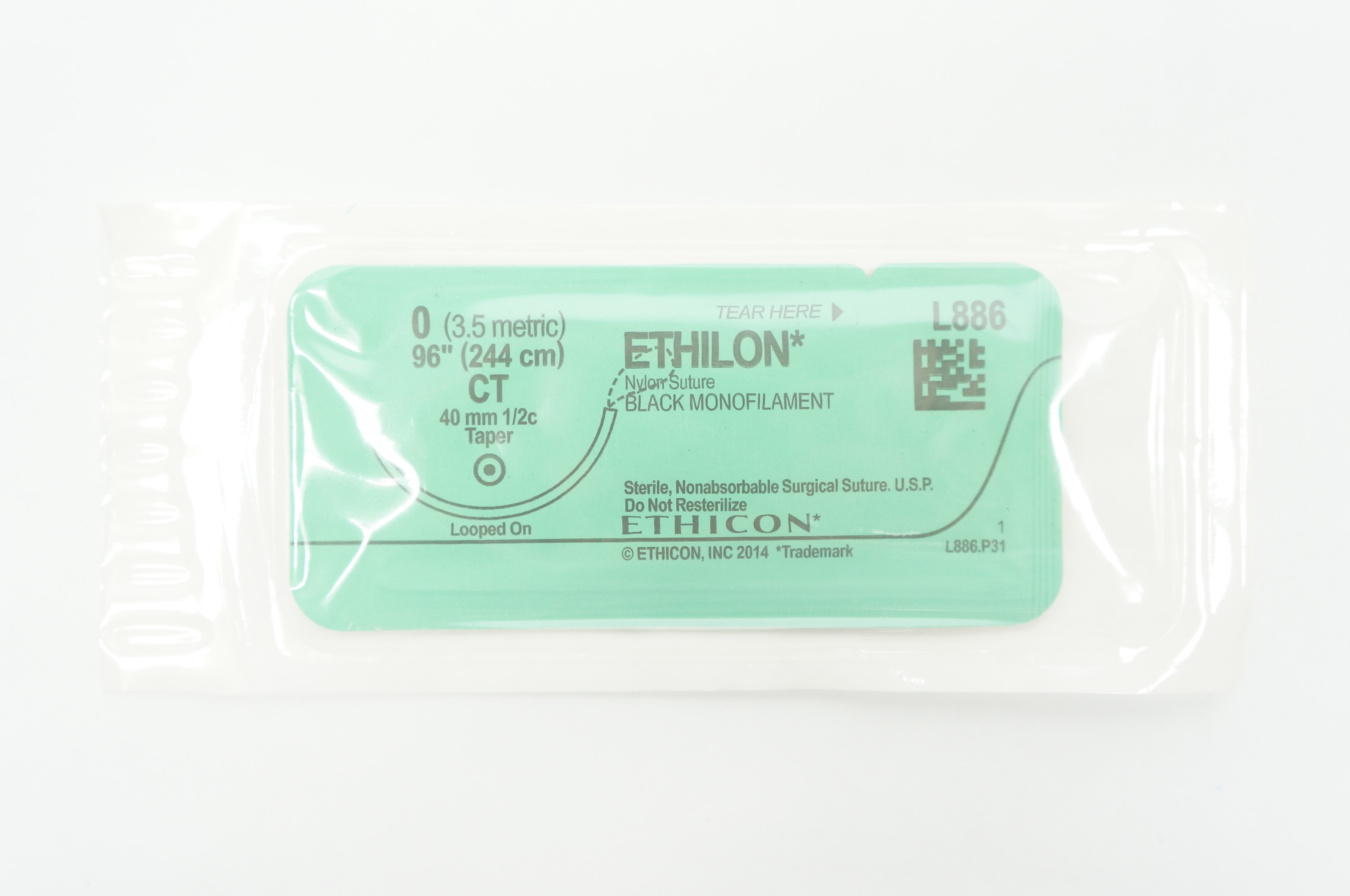 Ethicon L886 0 Ethilon Nylon Stre. Black Monofilament, 96in. CT Taper 40mm