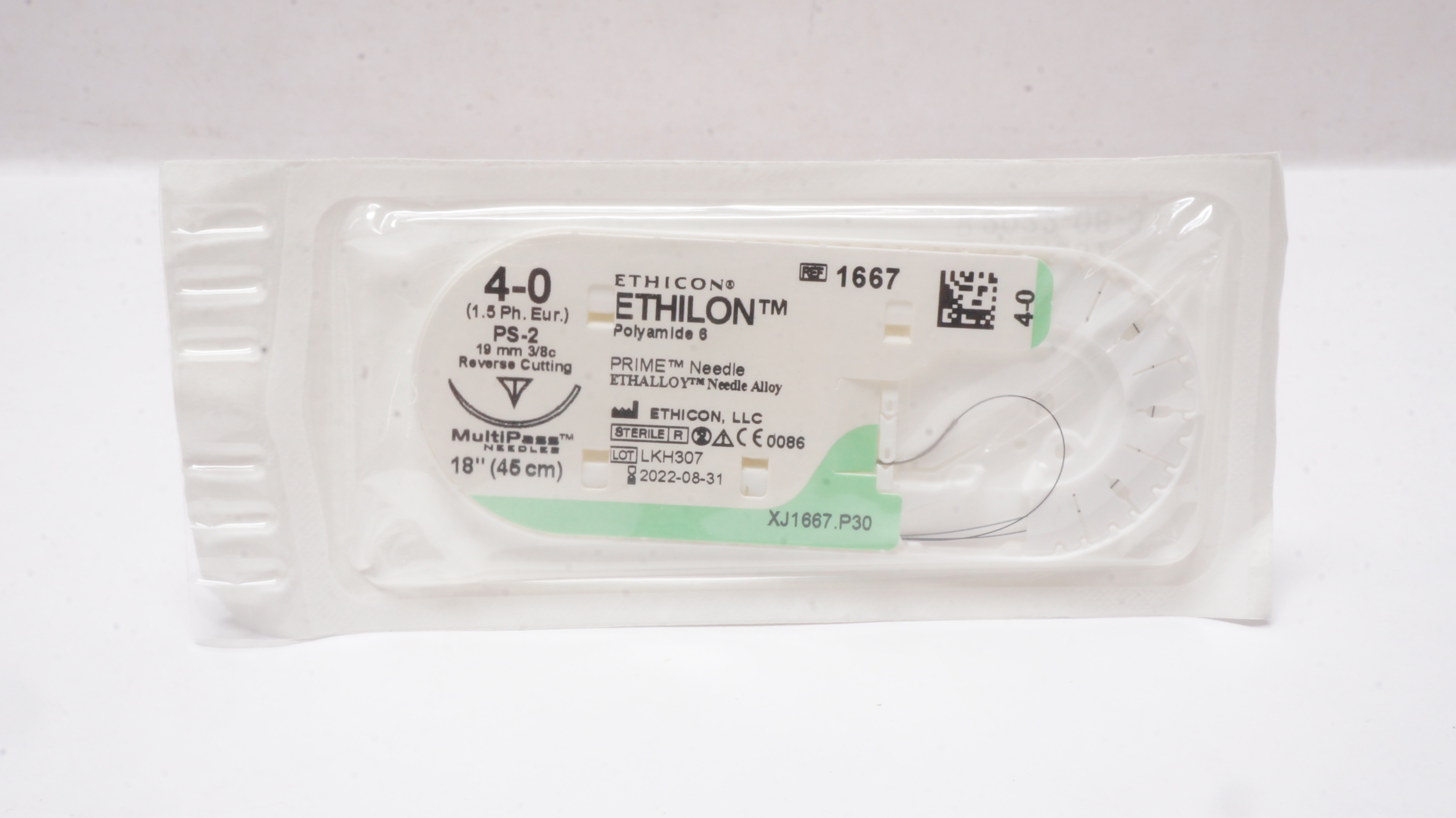 Ethicon 1667 4-0 ETHILON, PS-2, 19mm 3/8c Reverse Cutting, 18inch (x)