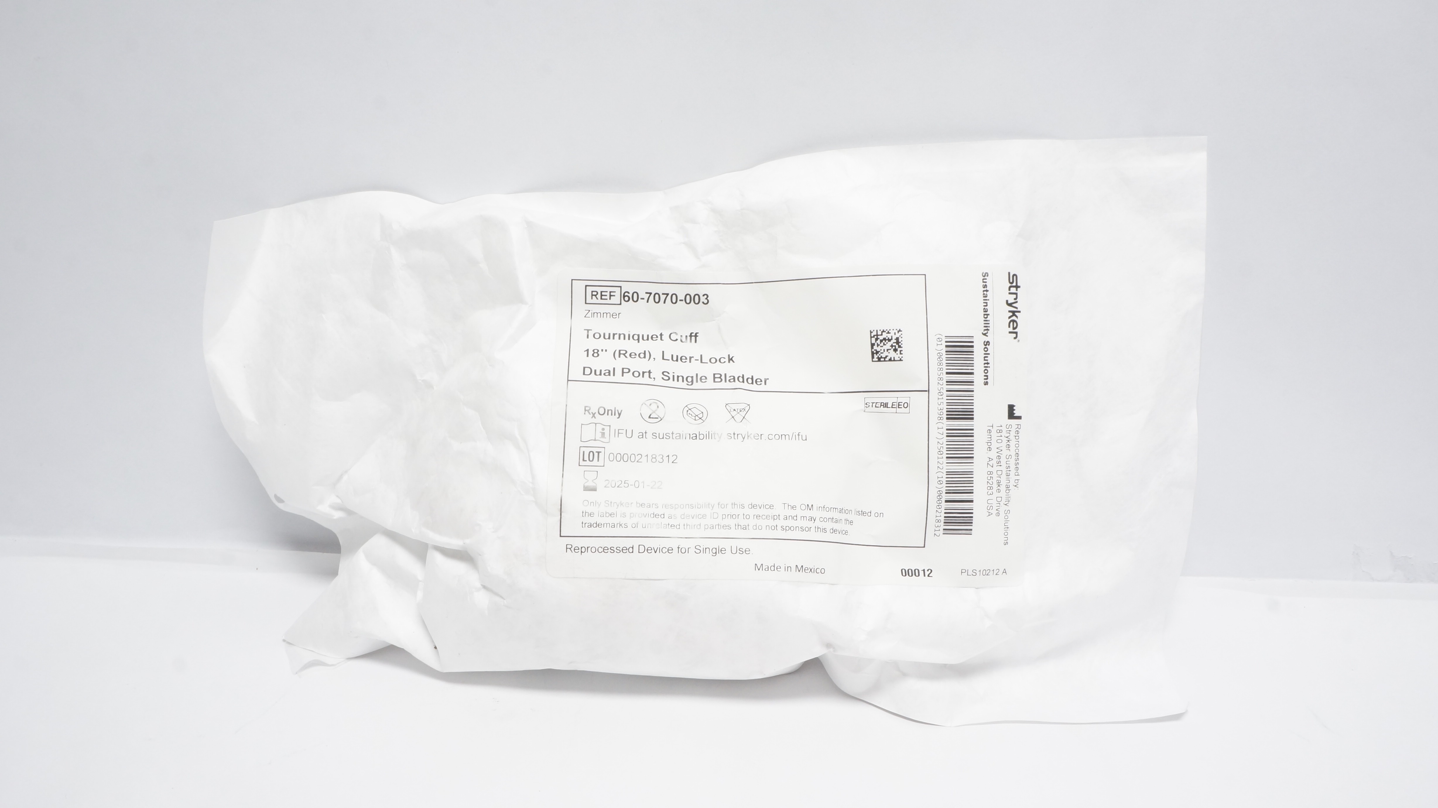 Stryker 60-7070-003 Tourniquet Cuff 18In Red, Luer-Lock Dual Port,Single Bladder