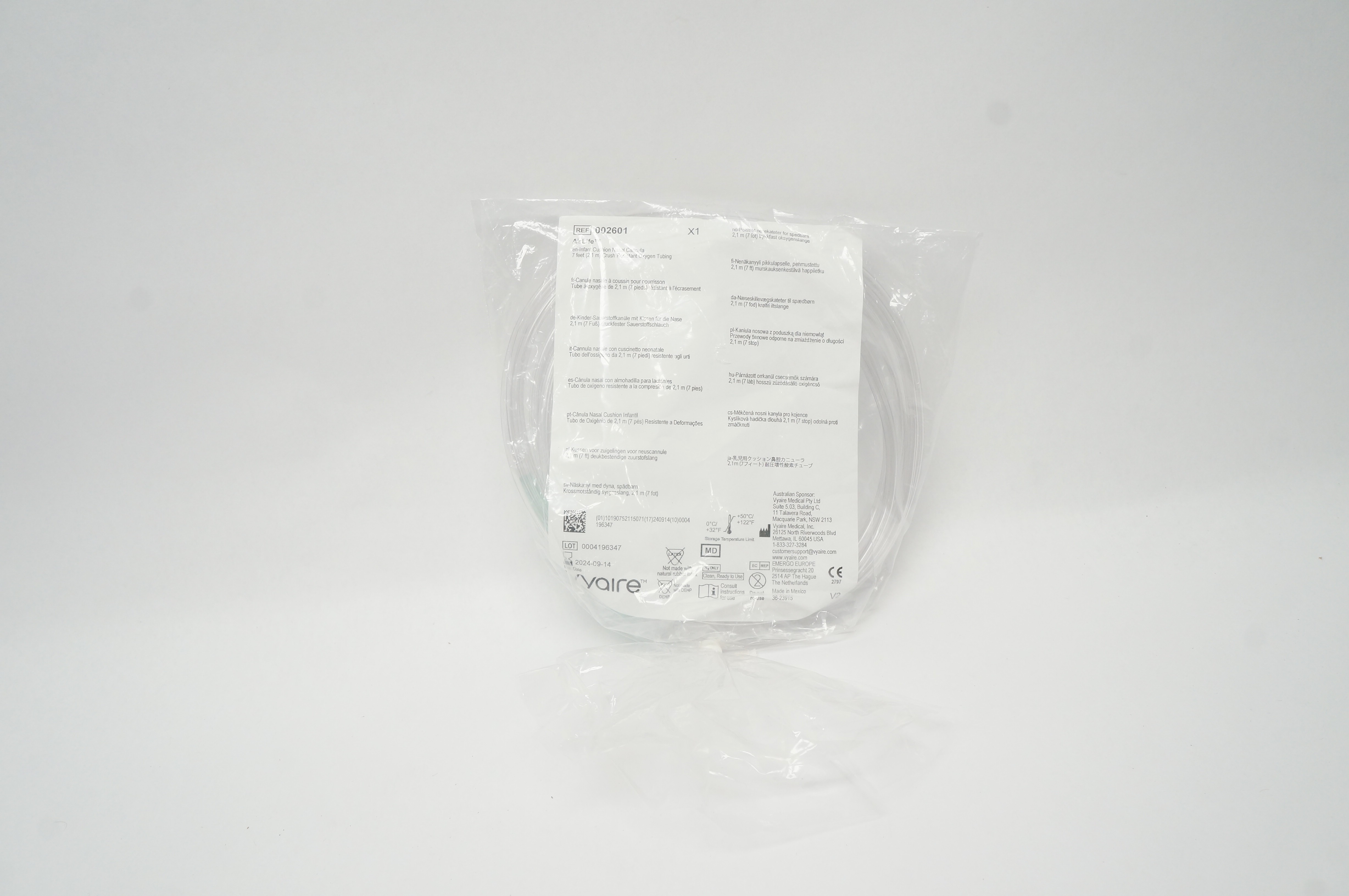 Vyaire 002601 AirLife Infant Cushion Nasal Cannula Crush Resistant 7ft
