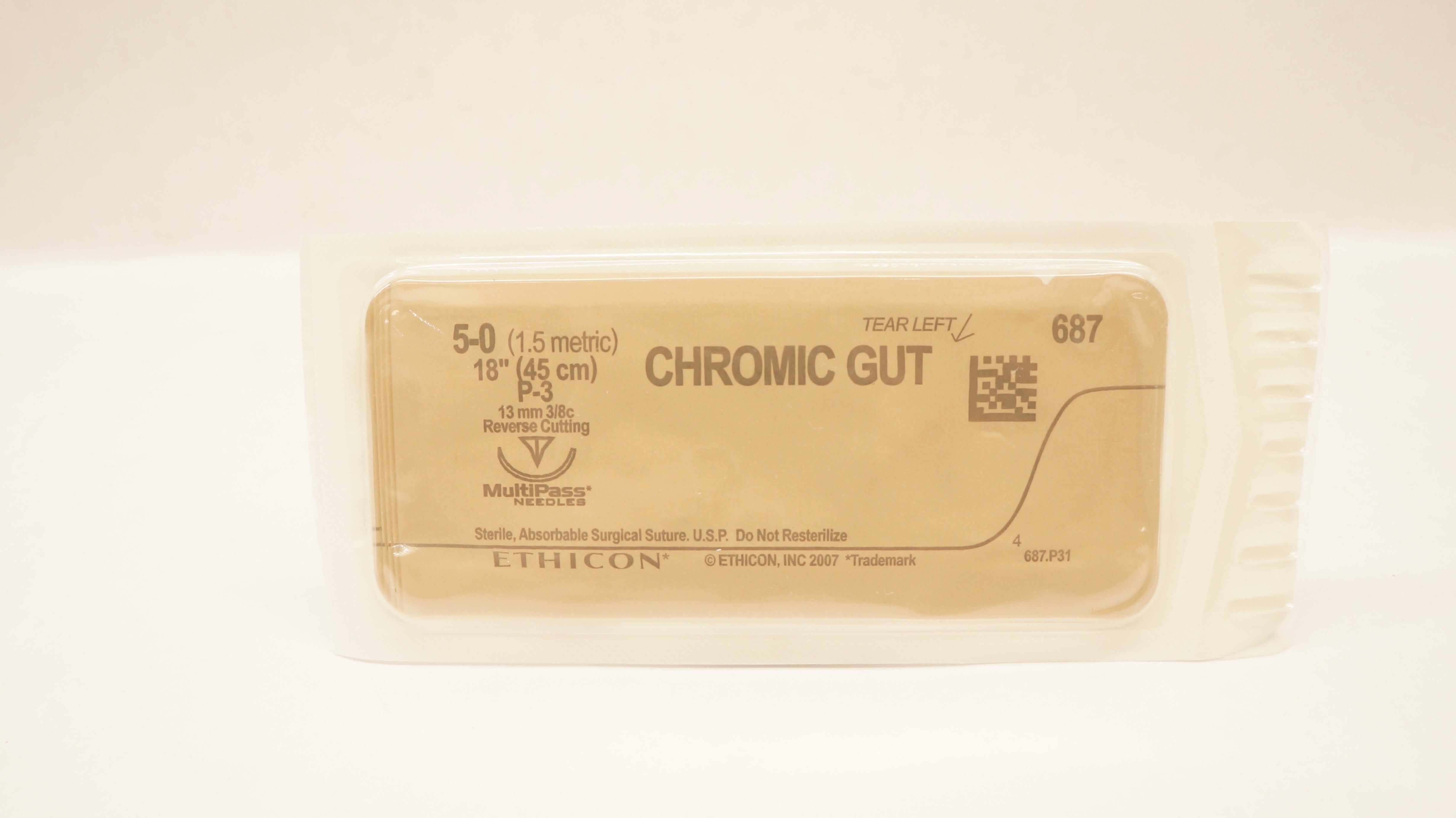 Ethicon 687 5-0 CHROMIC GUT  P-3, 13mm 3/8c Reverse Cutting, 18inch (x)