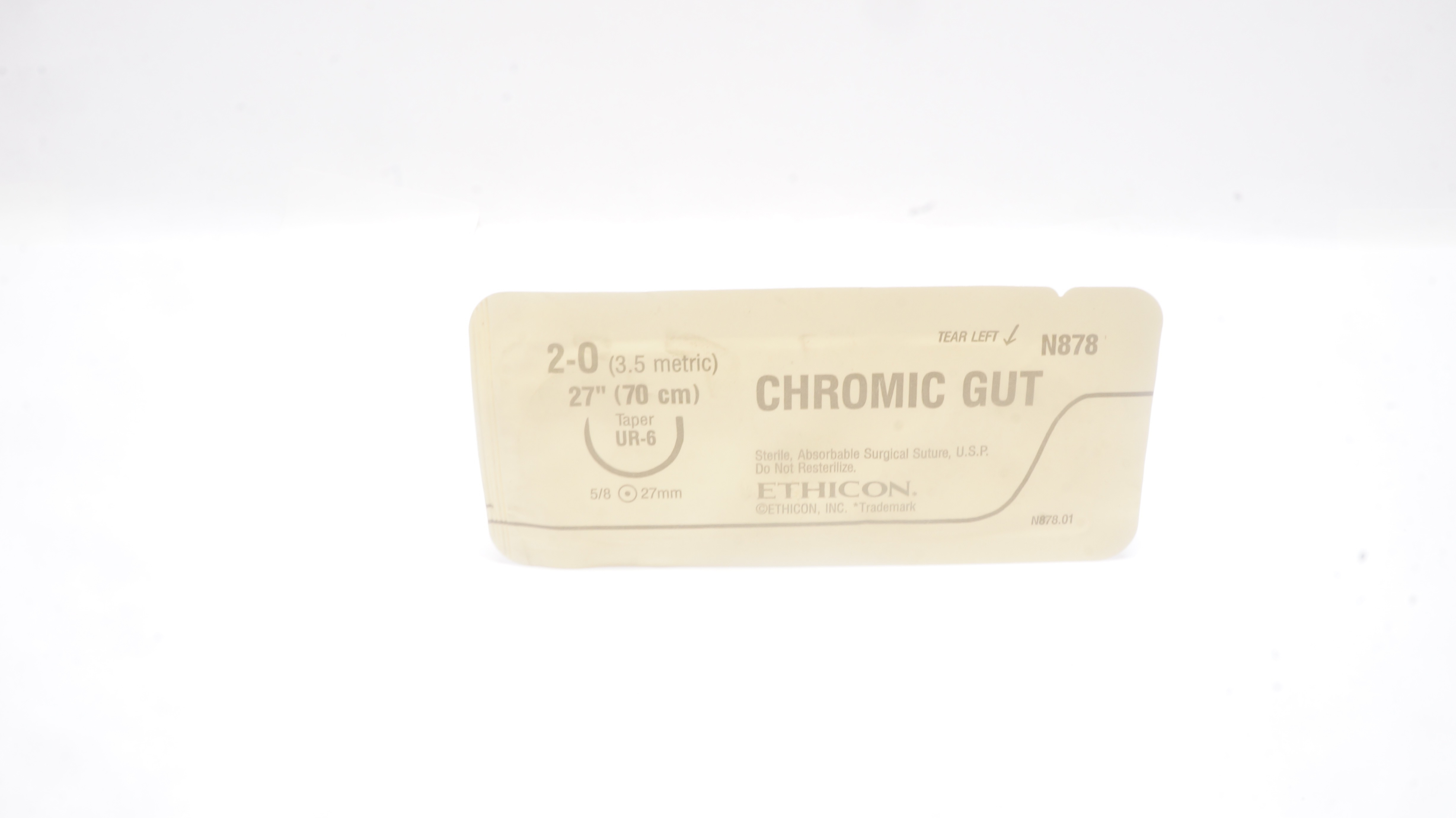 Ethicon N878 2-0 Chromic Gut 27In Taper UR-6 5/8 27mm