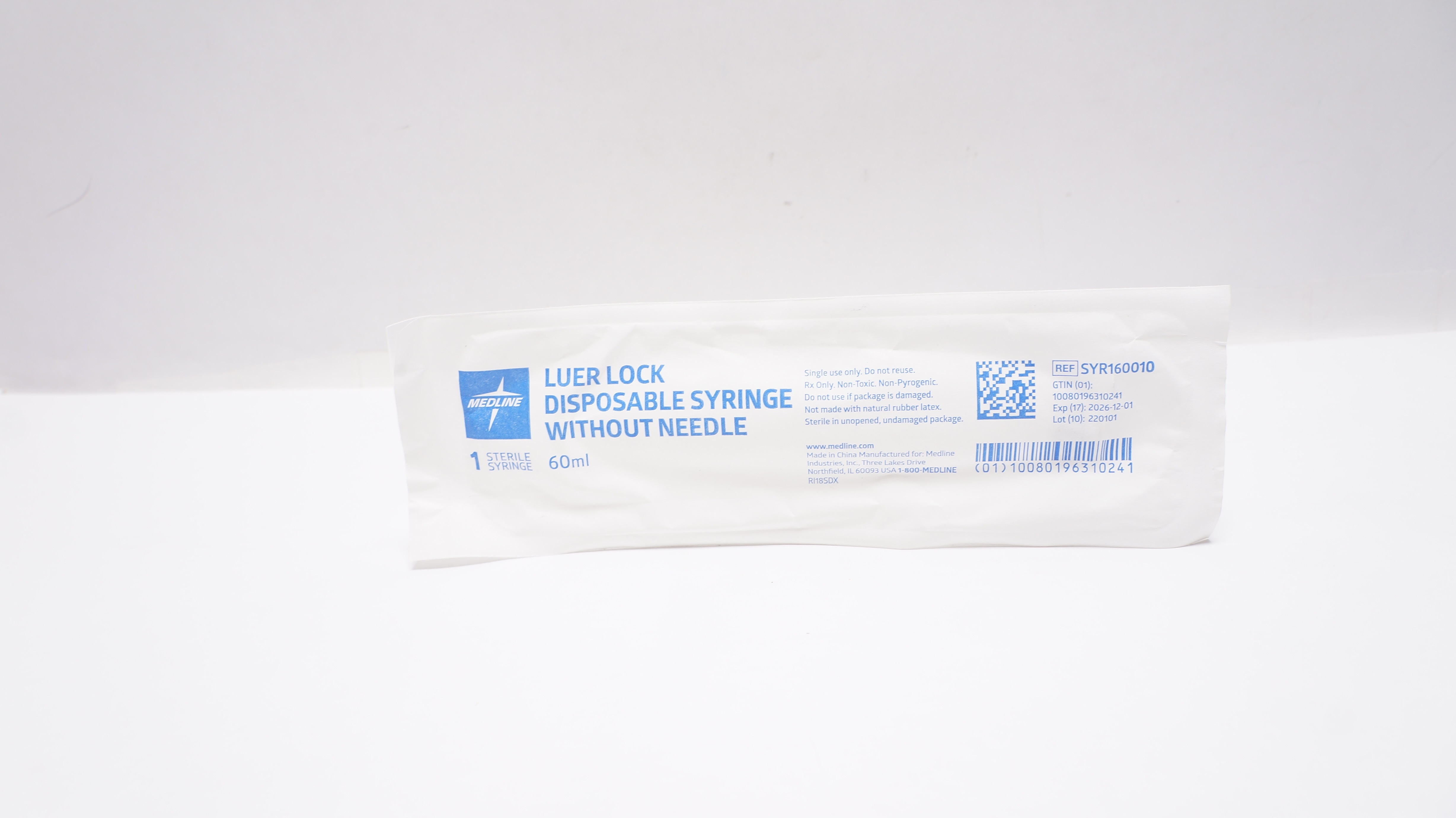 Medline SYR160010 Luer Lock Disposable Syringe Without Ndle 60ml