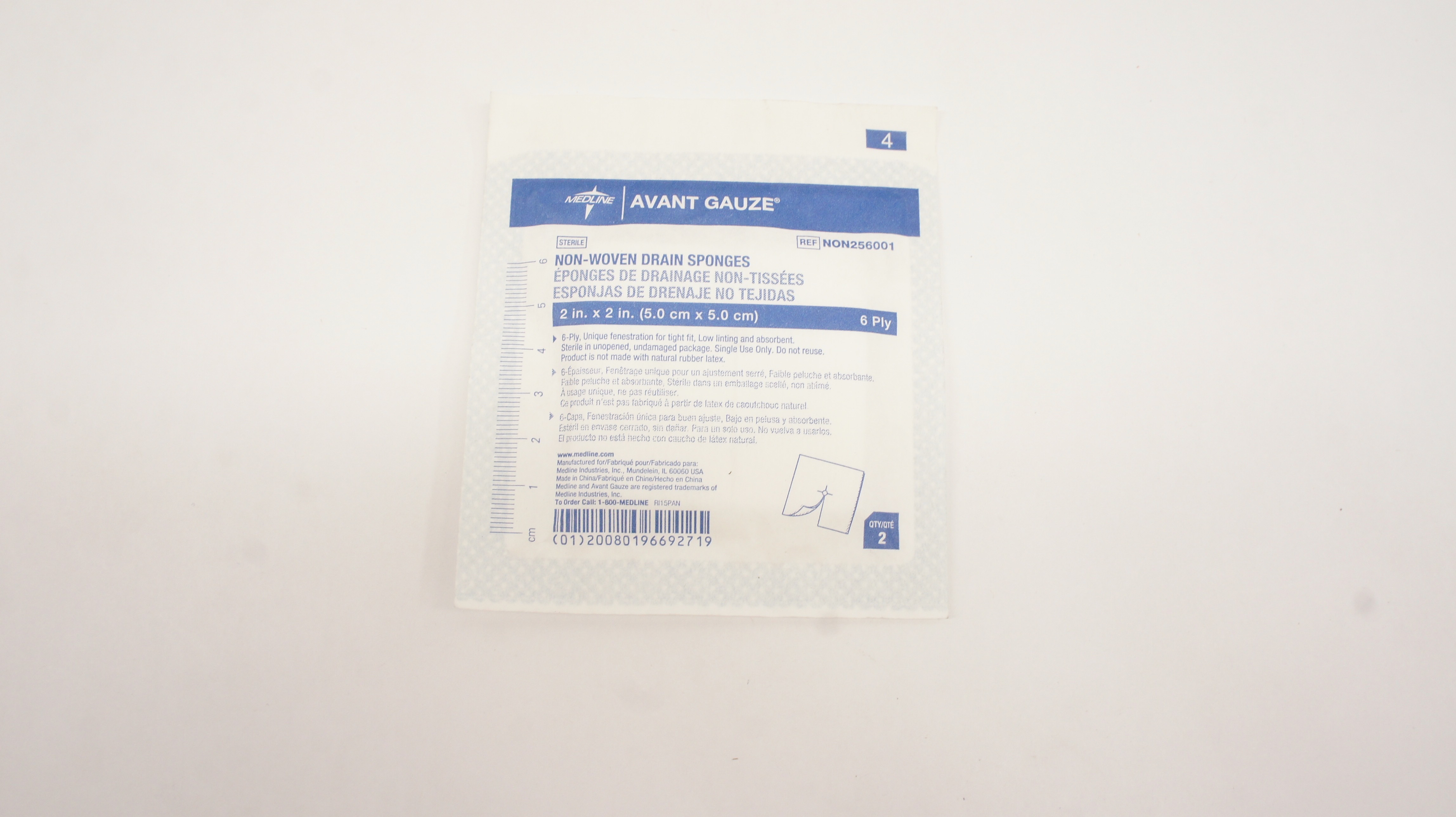 Medline NON256001 Non-Woven Drain Sponges 6-Ply 2inch x 2inch - Pack of 2