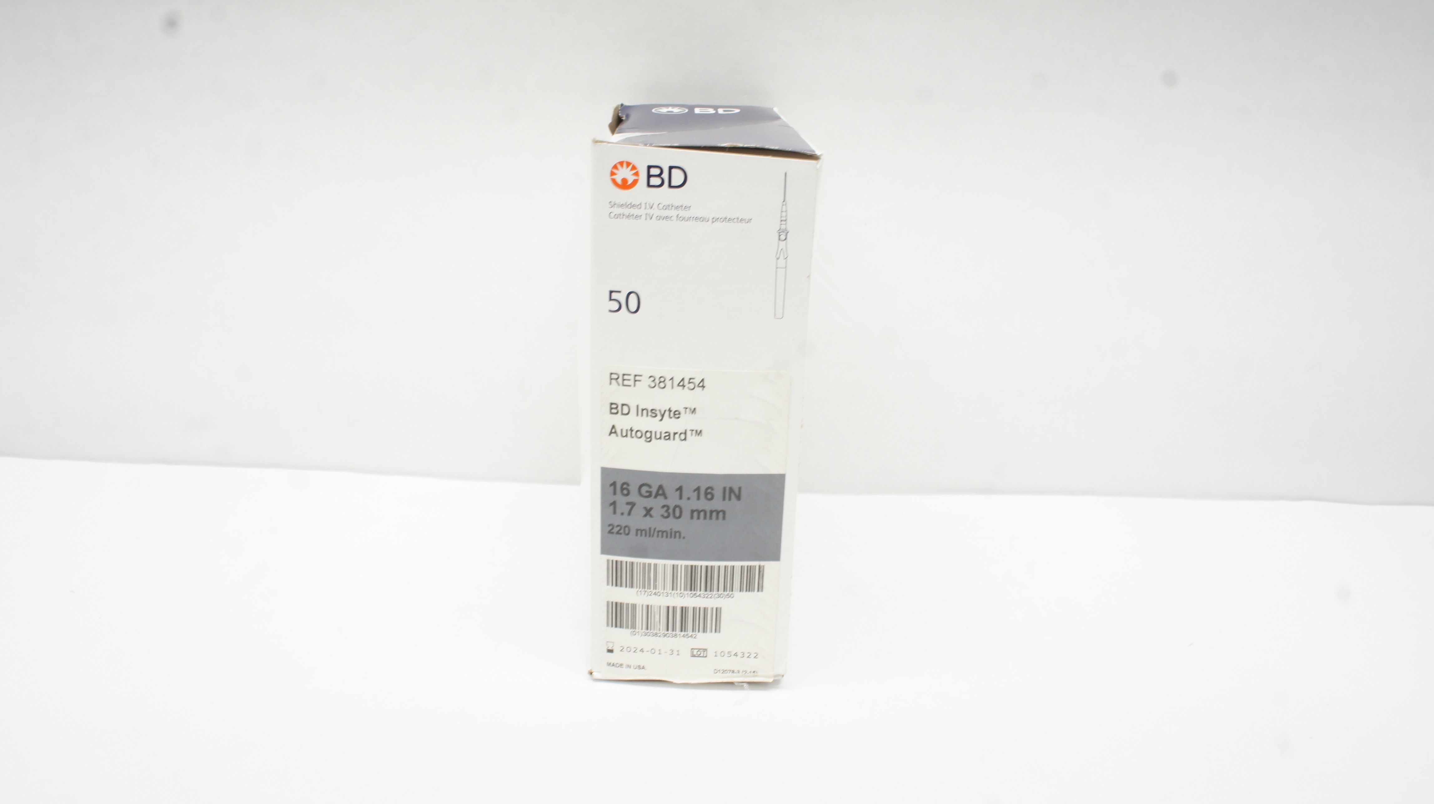 BD 381454 Insyte Autoguard Shielded IV Cath. 16Ga x 1.16inch (x) - Box of 44
