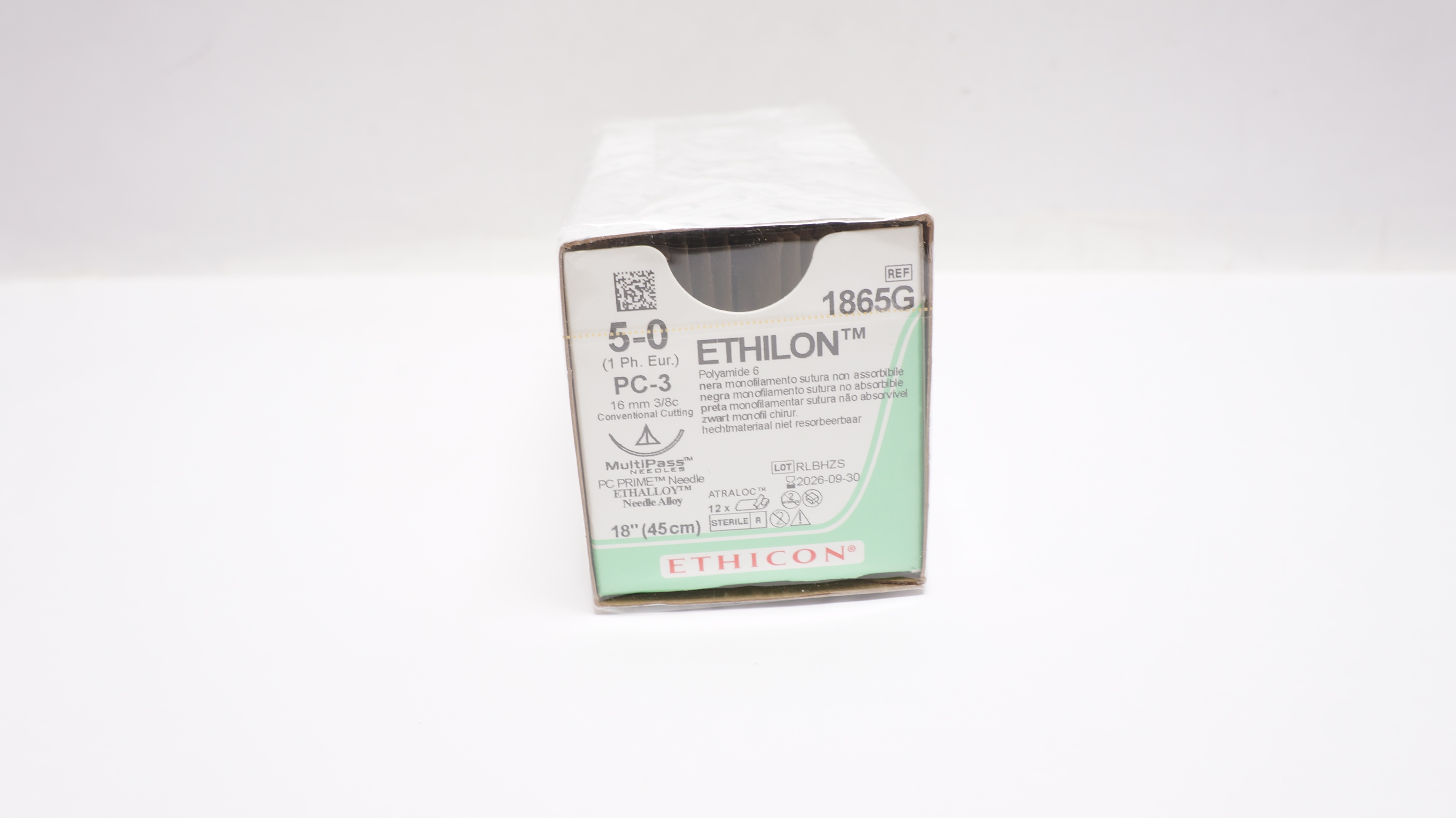 Ethicon 1865G 5-0 Ethilon PC-3, 16mm 3/8c Conventional Cutting 18inch -Box of 12