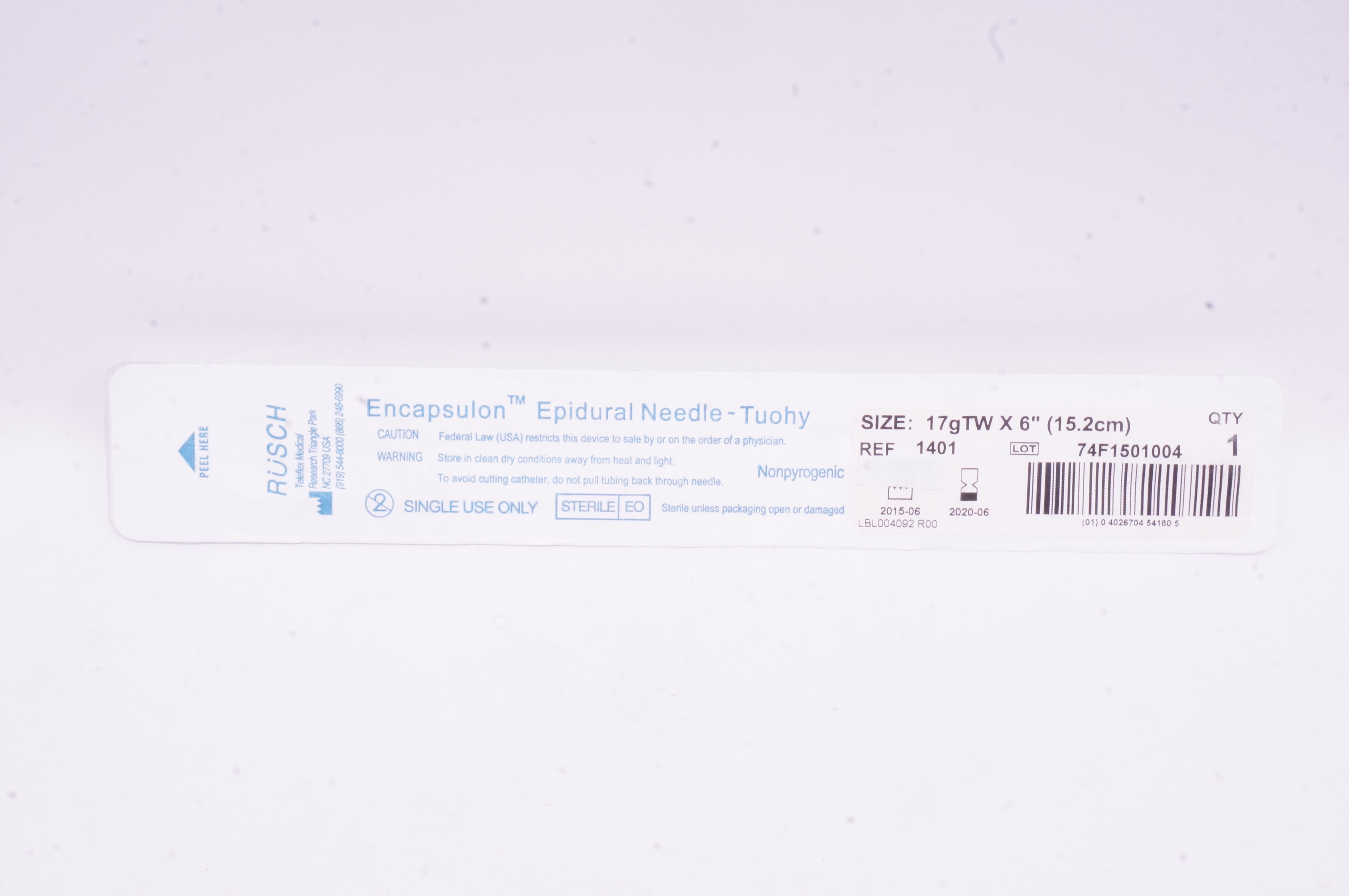 Teleflex 1401 Rusch Encapsulon Epidural Ndle - Touhy 17gTW x 6 inch (x)