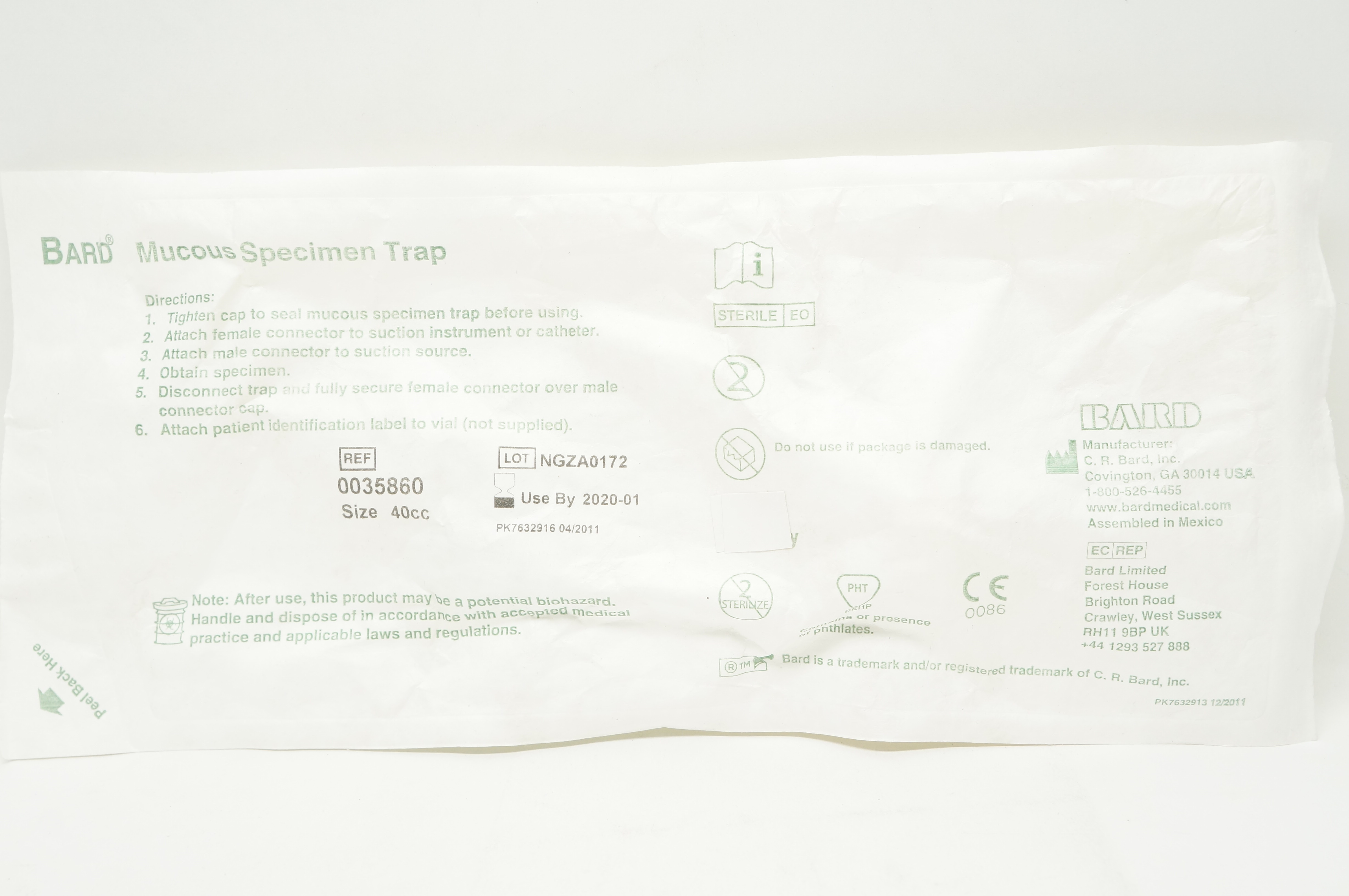 Bard 0035860 Mucous Specimen Trap, Size 40cc (x)