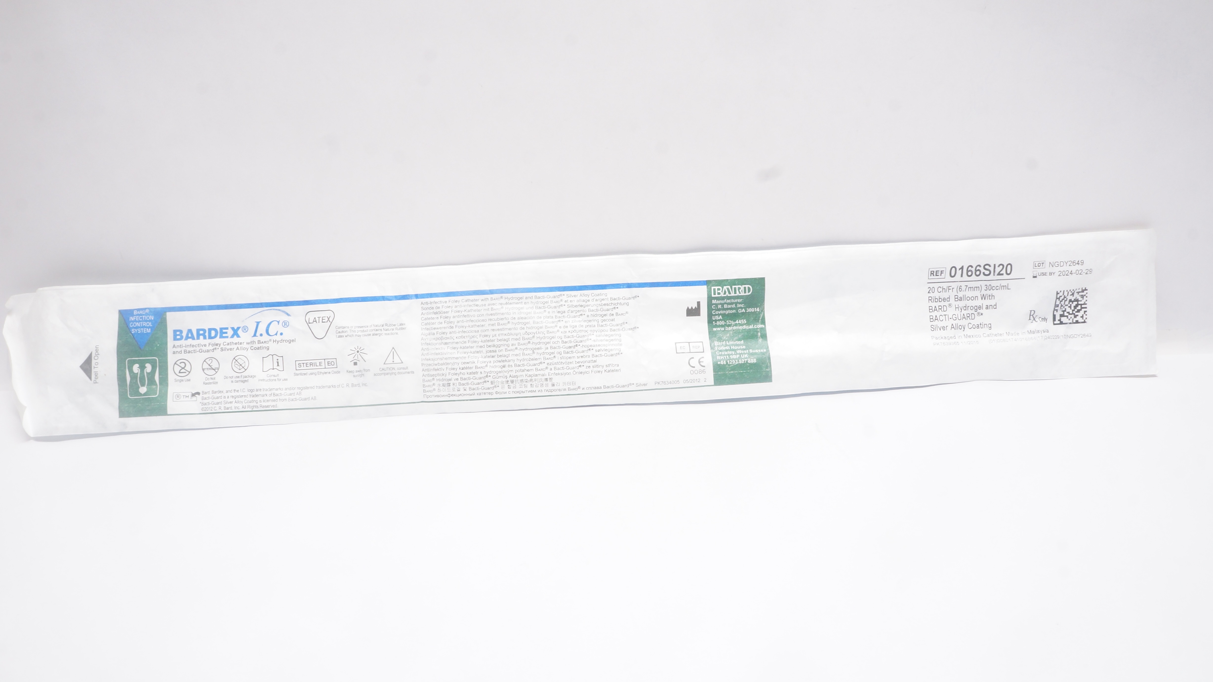 Bard 0166SI20 BARDEX Infection Control Foley Cath. 20Fr. 30 cc