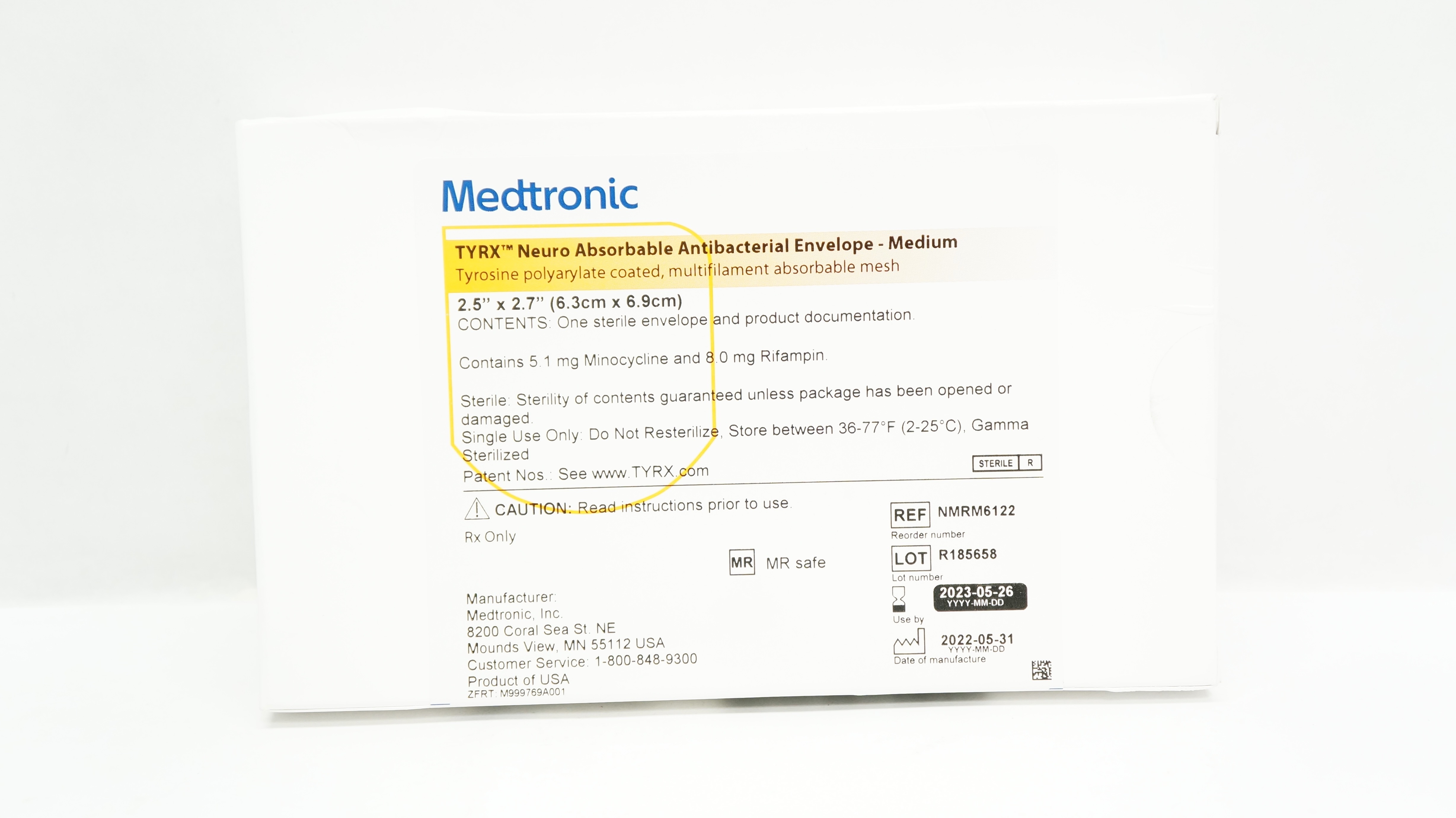 Medtronic NMRM6122 TYRX Neuro Absorb Antibacterial Envelope M 2.5 x 2.7inch(x)