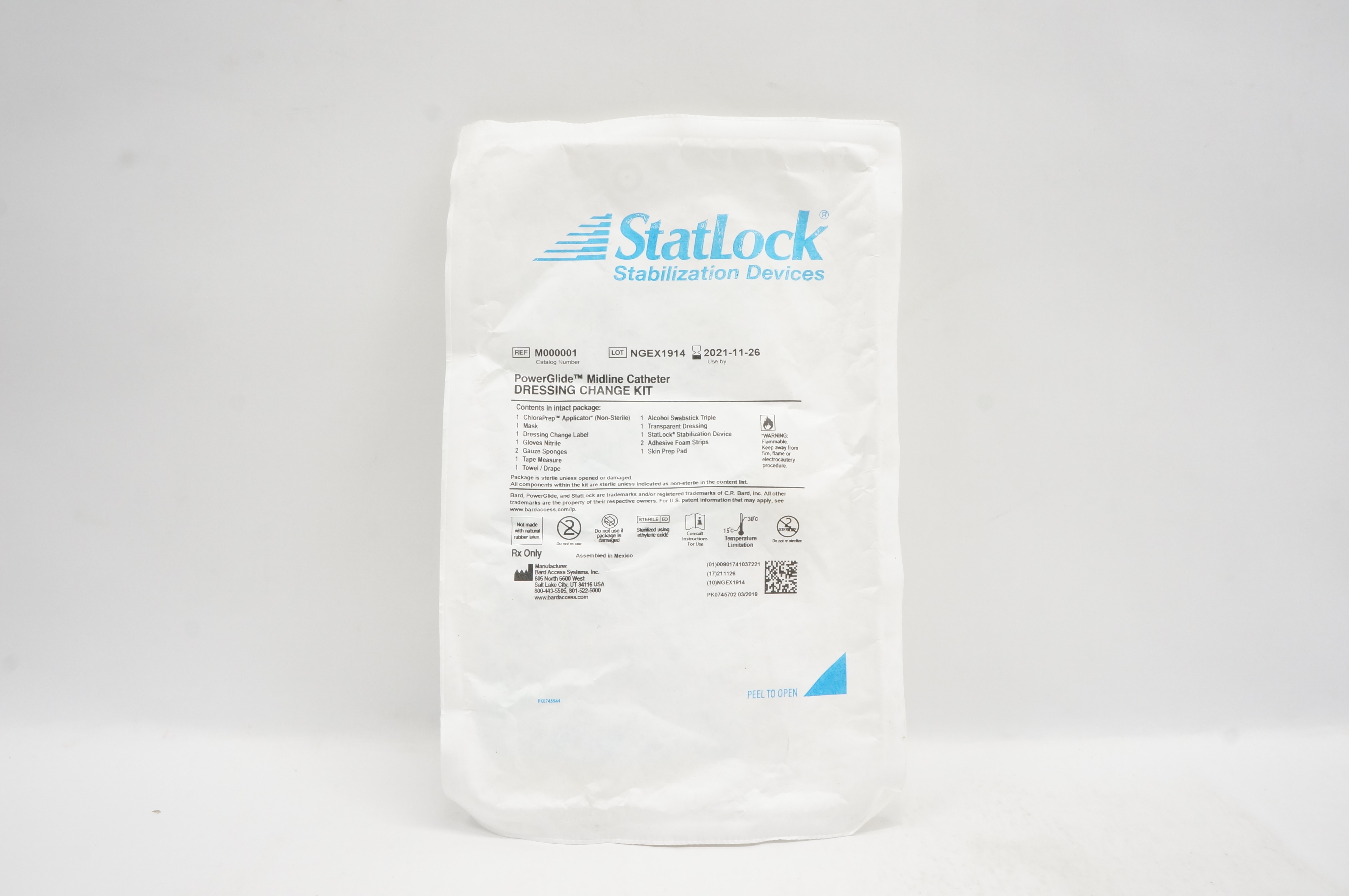 Bard M000001 StatLock PowerGlide Midline Cath. Dressing Change Kit (x)