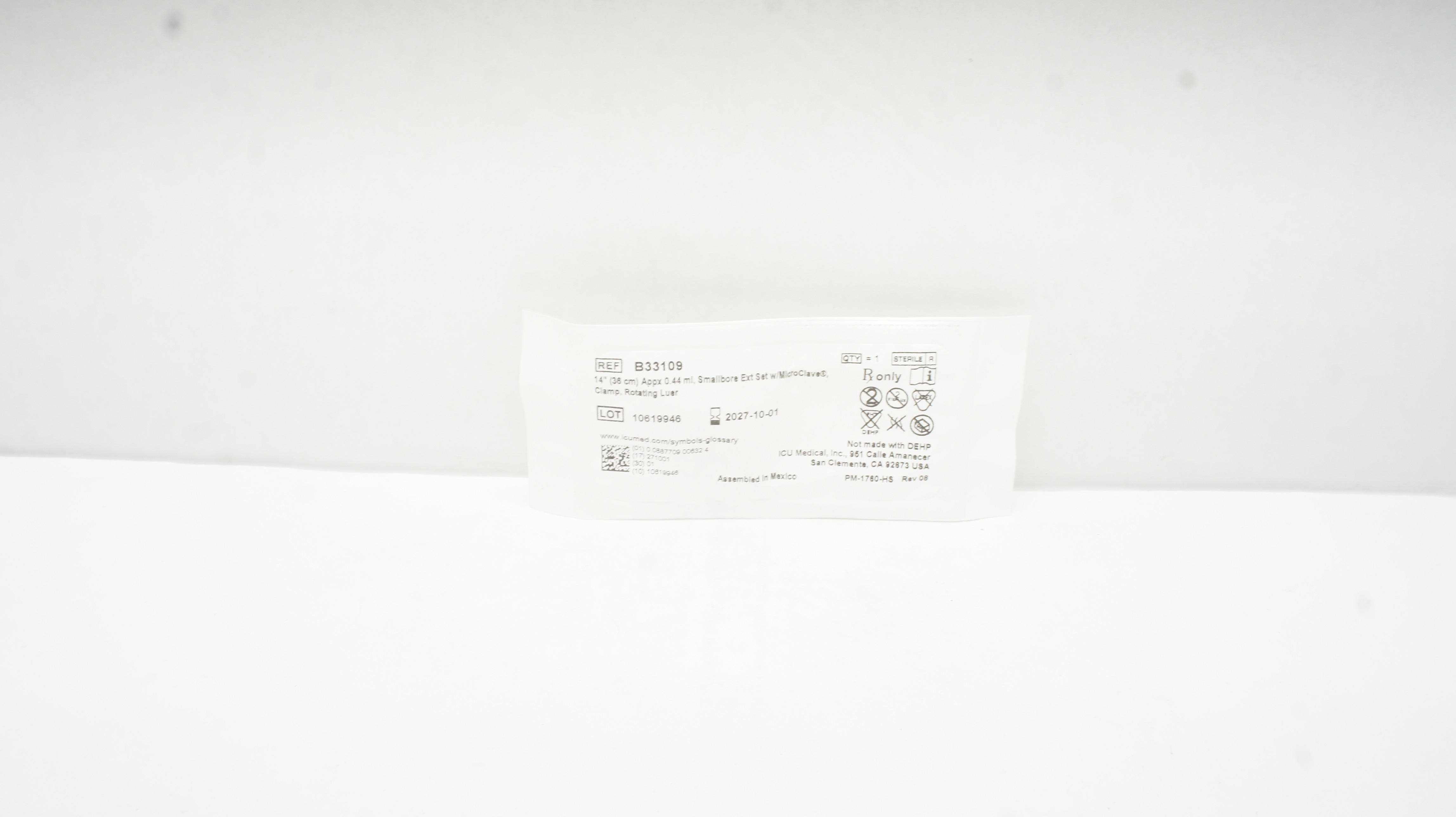 ICU Medical B33109 14In Appx 0.44ml,Smallbore Ext Set W/MicroClave,Clamp