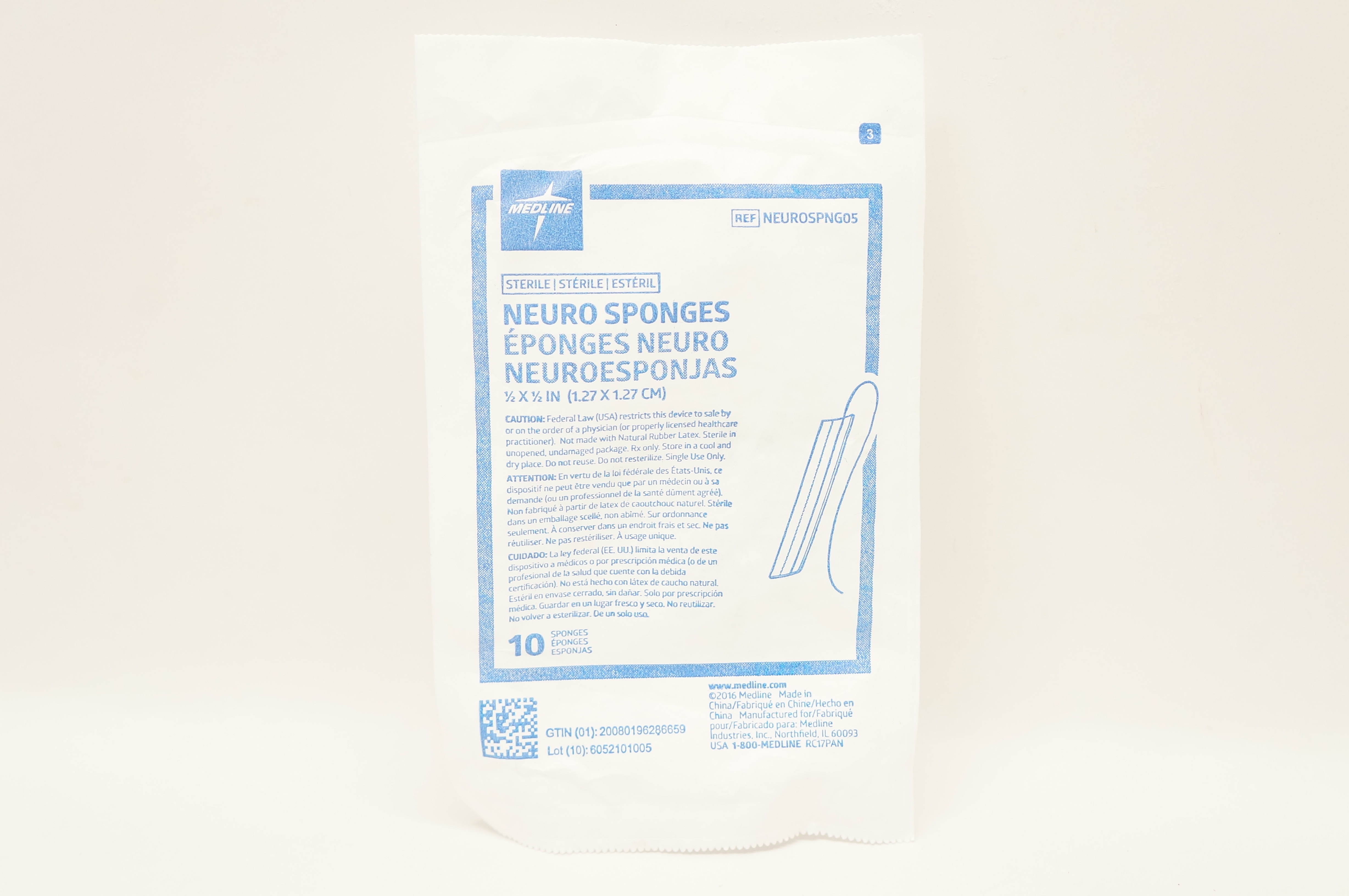 Medline NEUROSPNG05 Neuro Sponges 1/2inch x 1/2inch - Pack of 10