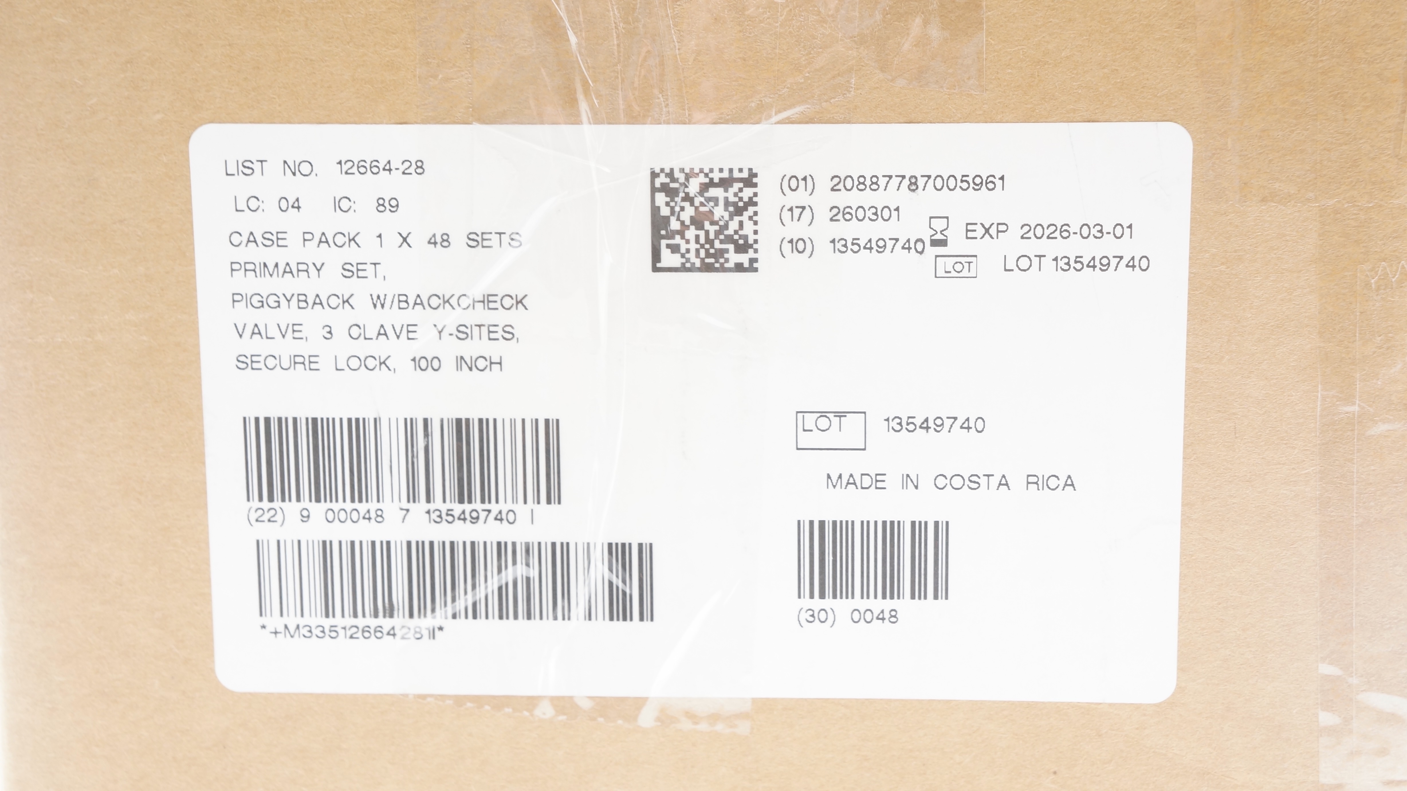 ICU Medical 12664-28 Primary Set Piggyback w/Backcheck Valve 100inch - Box of 48