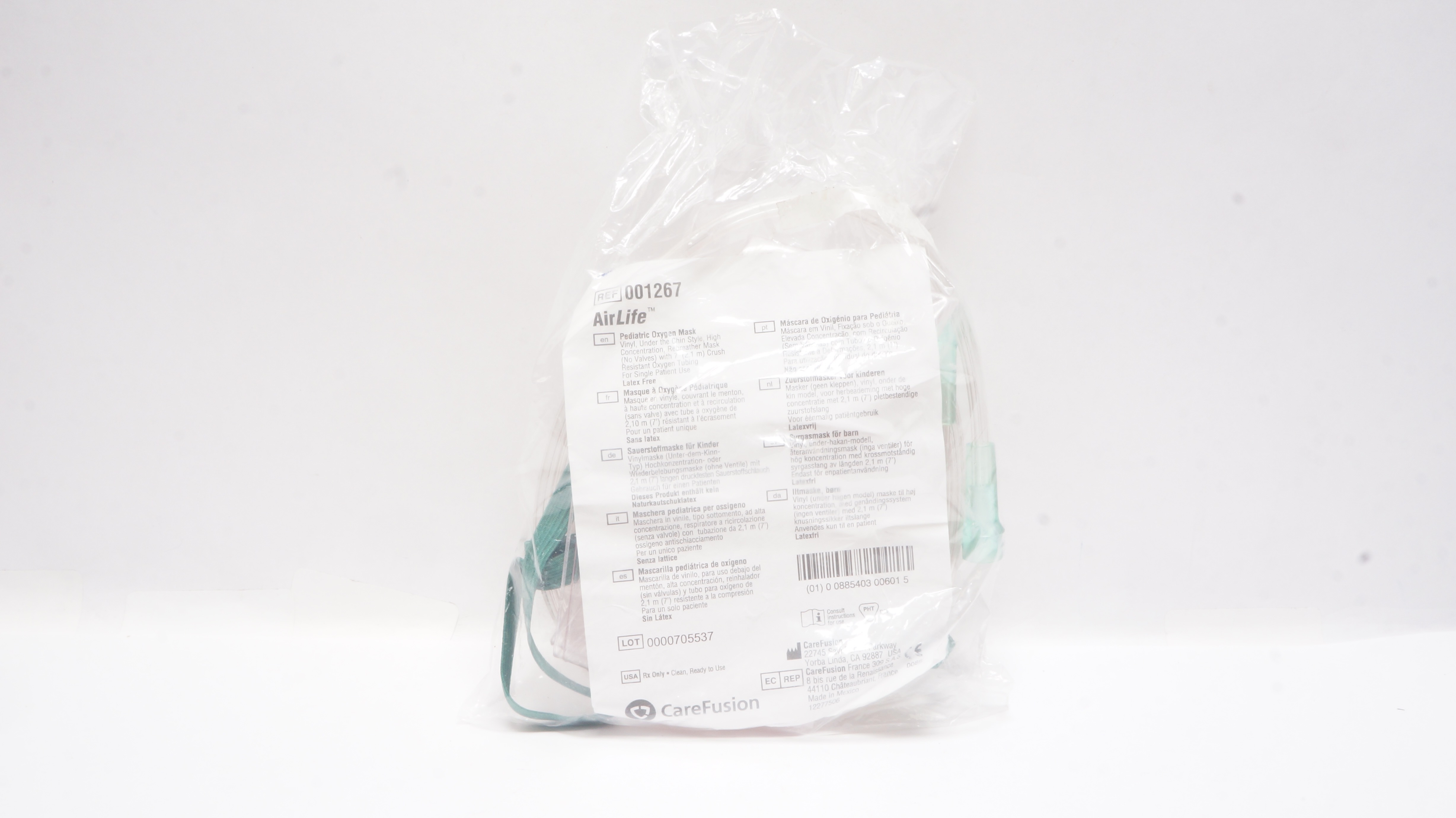 CareFusion 001267 AirLife Pediatric Oxygen Mask w/7ft. Oxygen Tubing