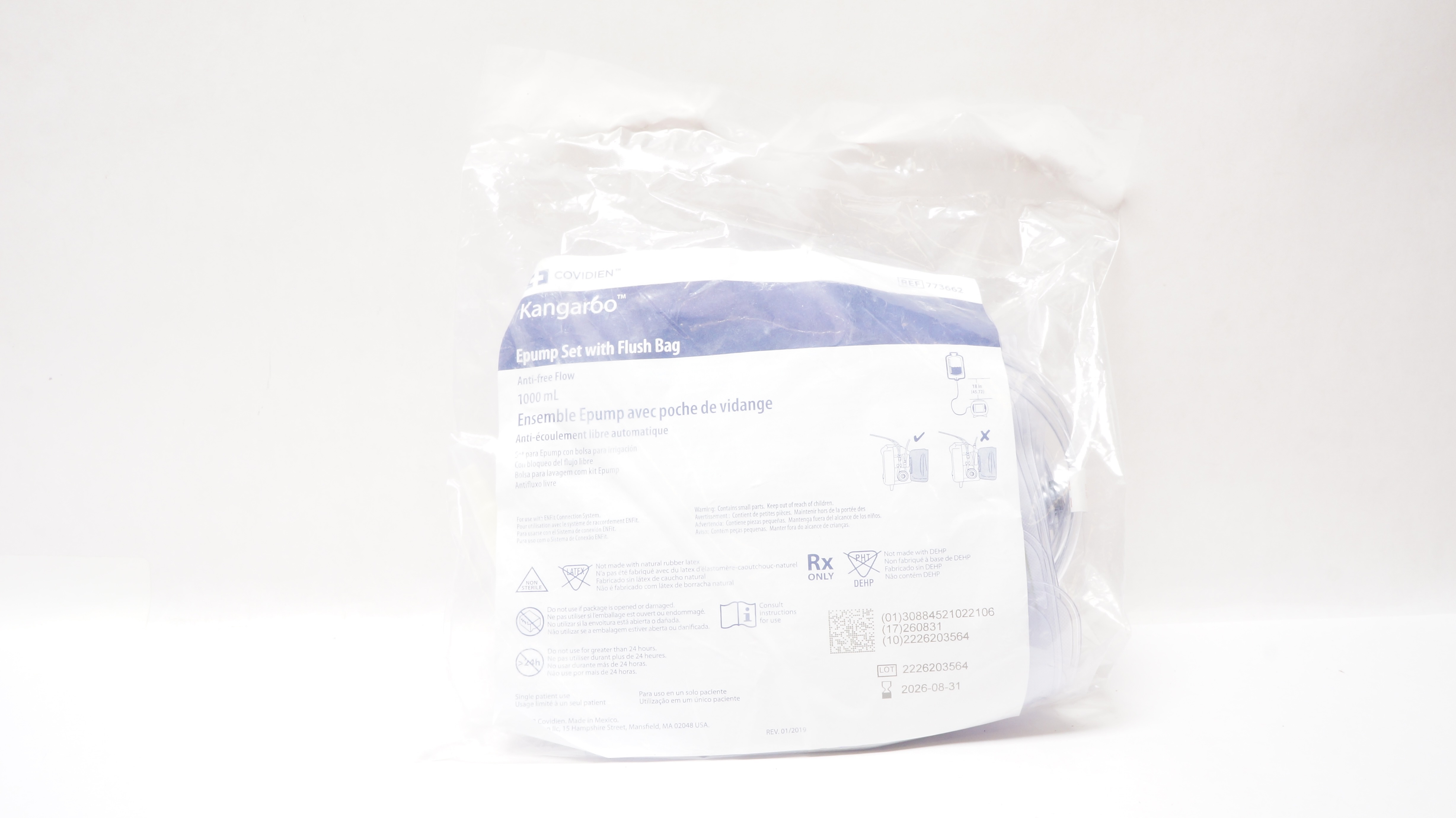 Covidien 773662 Kangaroo Epump Set with Flush Bag Anti-Free Flow 1000mL