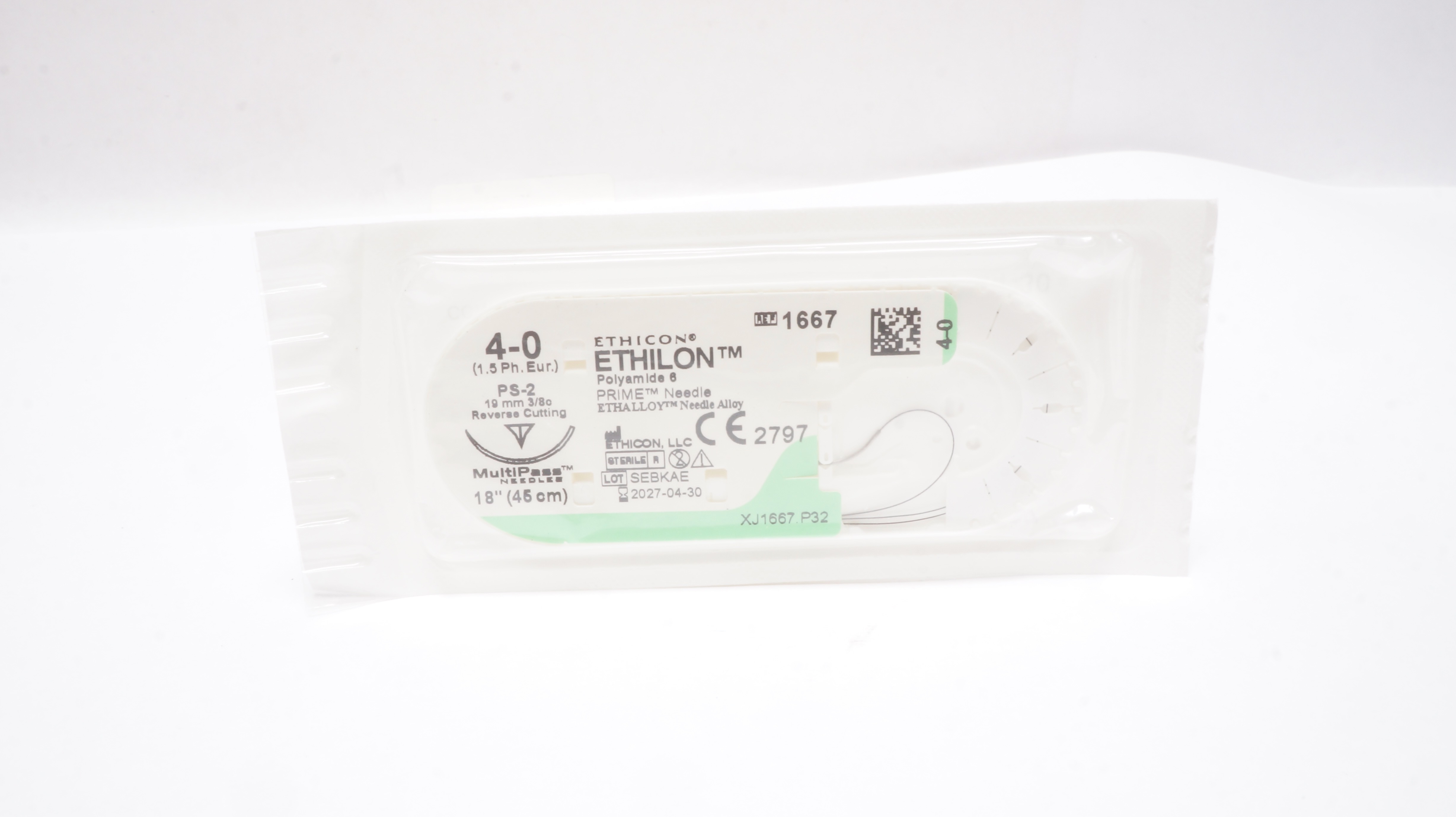 Ethicon 1667 4-0 ETHILON Stre PS-2, 19mm 3/8c Reverse Cutting, 18inch